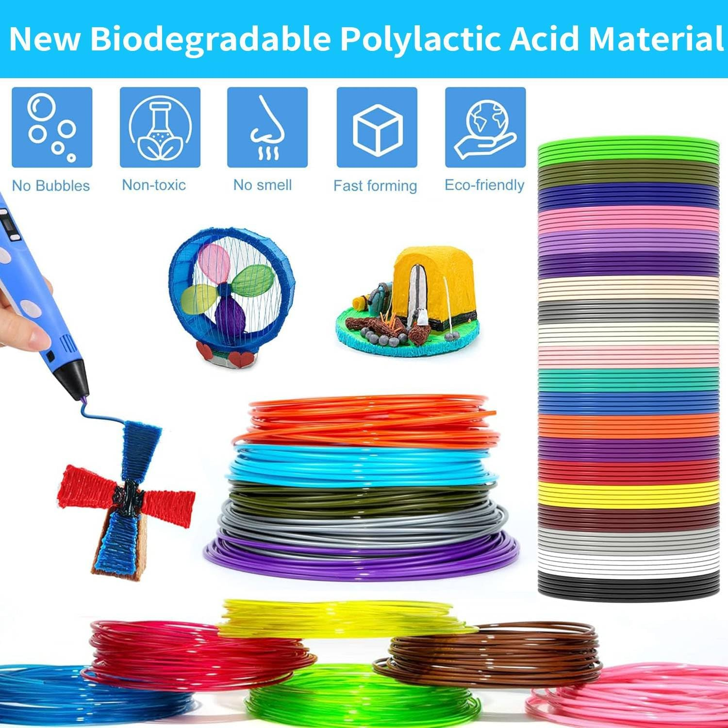 20 Colors 1.75Mm 3D Pen PLA Filament Refill, Total 200M Each Color 10M, 20 Bundles & 3D Pen Template Book Ideal for Home Art, Crafts, Doodler to Create - Is Great Kids Gifts for Birthday and Christmas image number 1