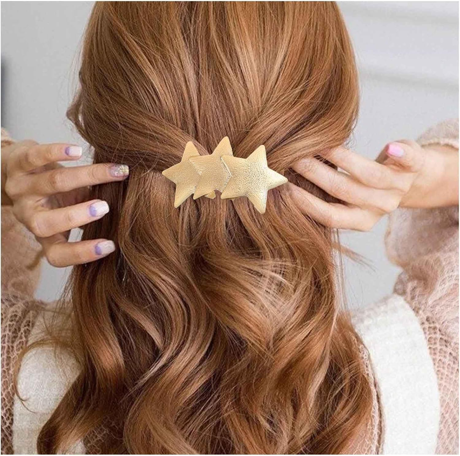 Enautoabs French Metal Hair Clip for Women Gold Star Hair Clip Headwear Large Star Geometric Hair Clips Star Shape Hair Clip Ponytail Holder Hair Clip Decorative image number 2