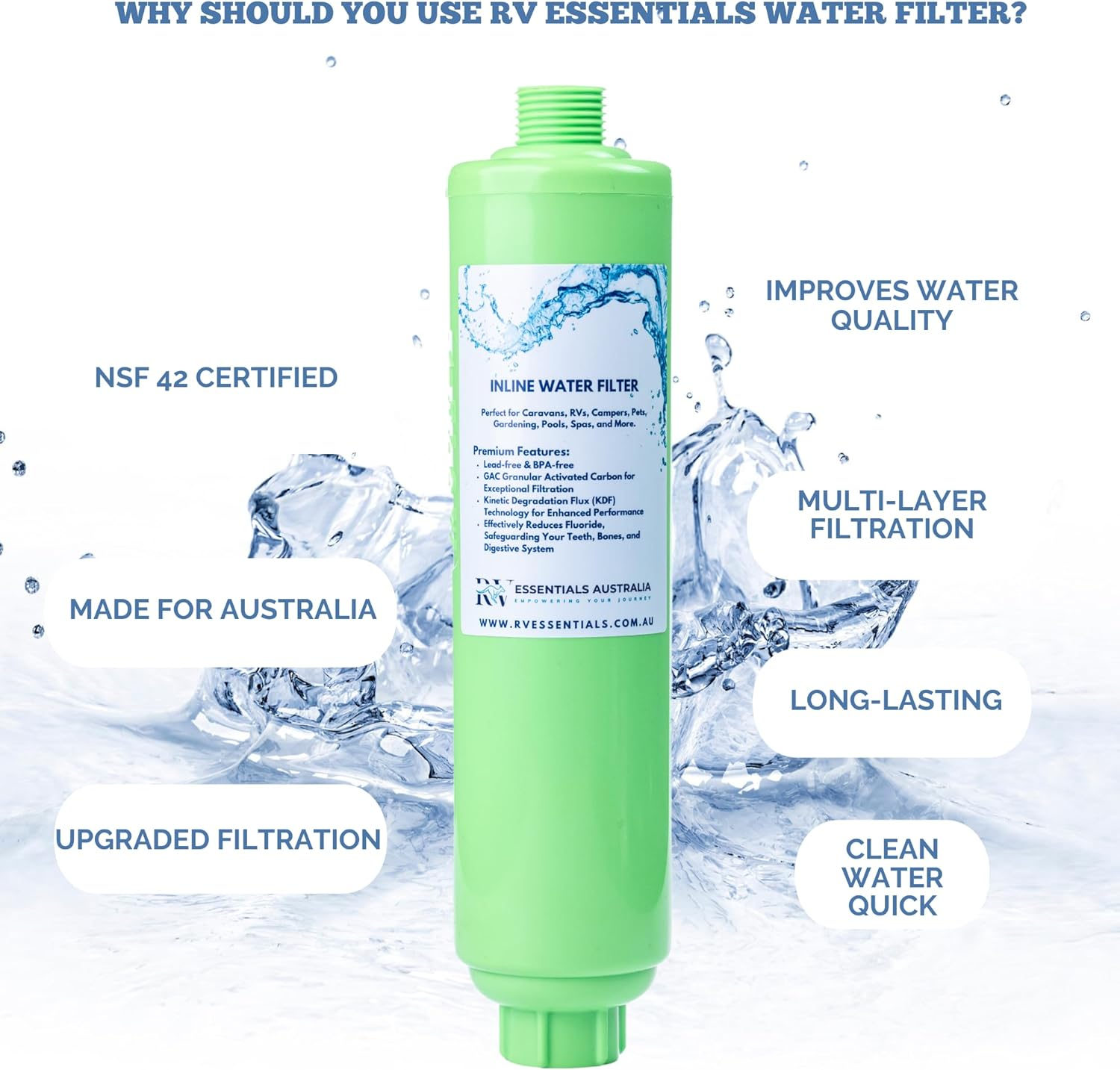 Inline Water Filter, Caravan, RV NSF Certified, Reduces Odors, Bad Taste, Rust, Chlorine, Ideal for RV Caravans and Marine Use, 2 Pack RV Essentials image number 5