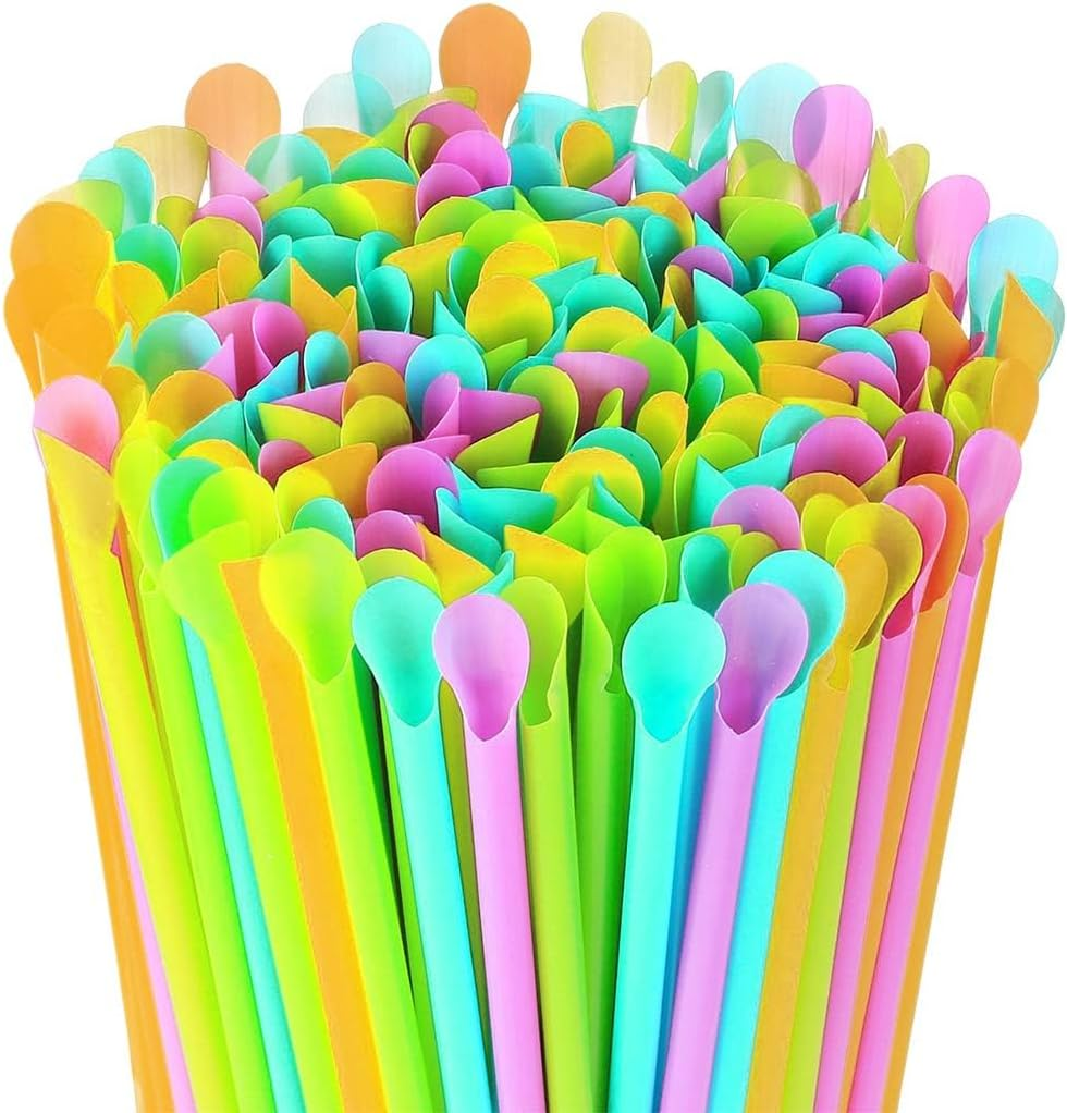 Ice Cream Scoop Straws Straws with Spoons, Assorted Colours, Pack of 100 image number 6