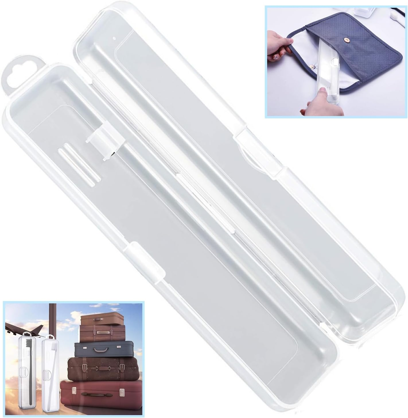 Travel Size Toothbrush Case Holder - Portable Clear Toothbrush and Toothpaste Storage Container Hard Upgraded Plastic Transparent Toothbrush Carrying Box for Traveling 2 Pack image number 5