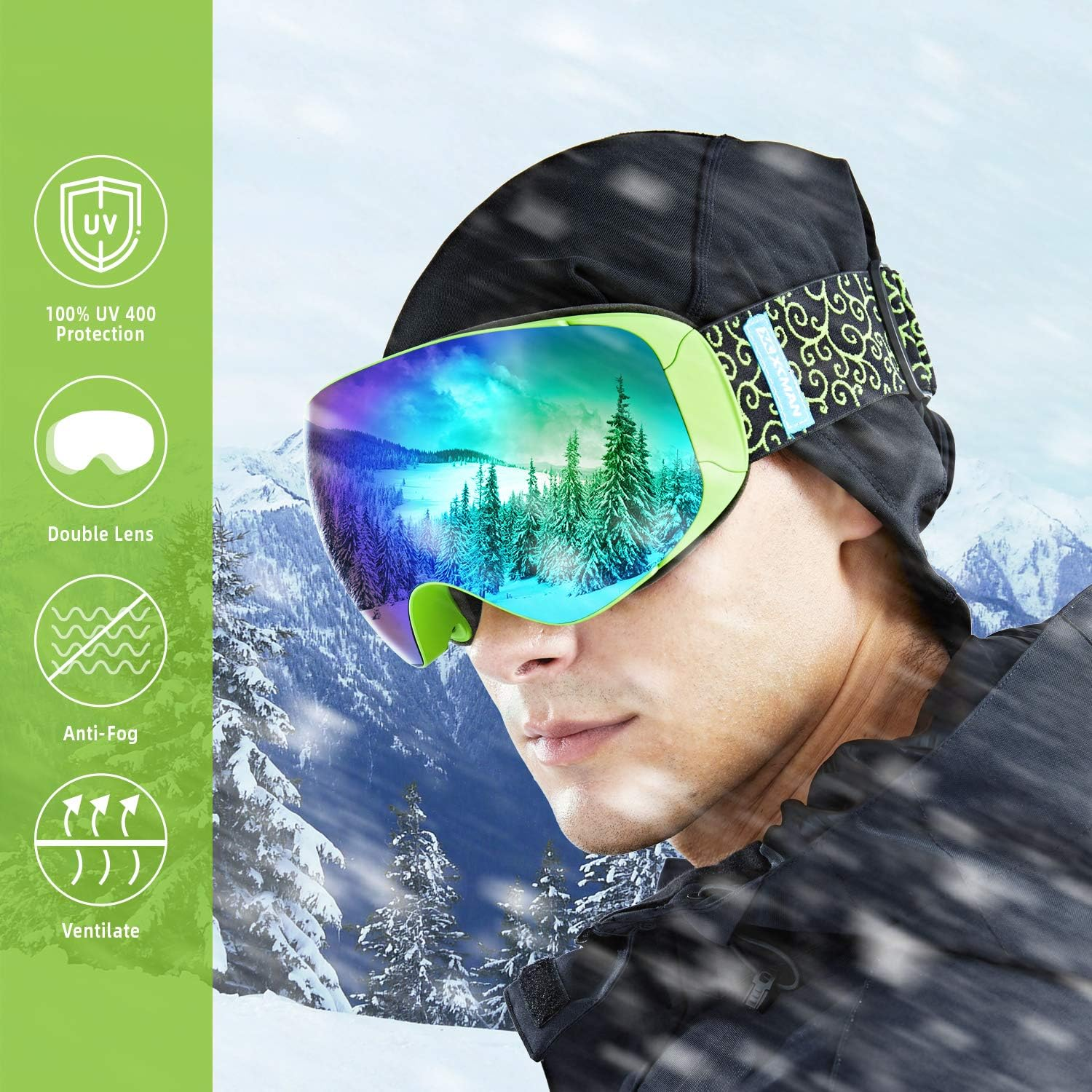 XCMAN Ski Snowboard Goggles UV Protection anti Fog Snow Goggles for Men Women Youth image number 5