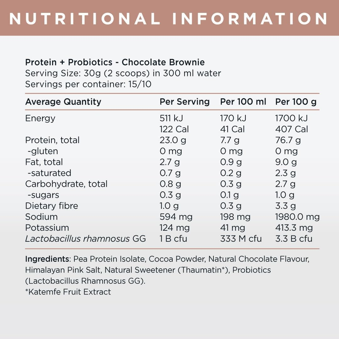 Jshealth Pea Protein Powder with Probiotics - Chocolate Brownie Flavour |Gluten Free | Dairy Free | Free from Refined Sugar and Artificial Sweeteners (300 G Pouch) image number 1
