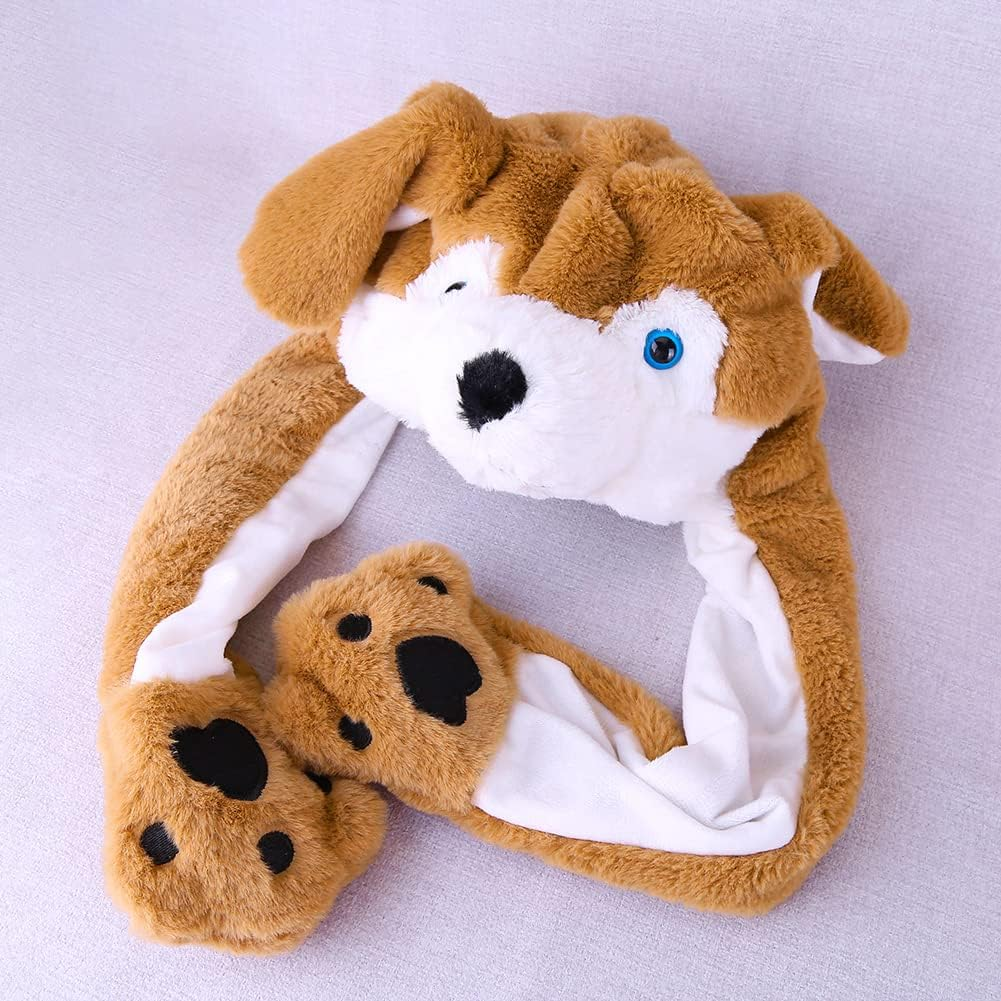 Hpory Animal Hat with Moving Ears, Animals Ear Moving Jumping Hat with Panda Penguin Bear Piggy Cat Dog Tiger Chick, Funny Plush Hat Cap Cosplay Accessory for Halloween Easter Christmas Birthday image number 4