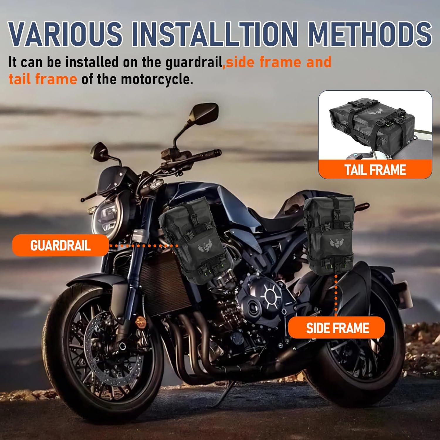 Motorcycle Bumpers Bag IPX7 Waterproof 8L Motorcycle Side Frame Bag with Shoulder Strap Waterproof Motor Crash Bar Bag for Travel image number 4