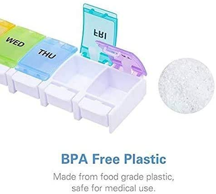 7 Day Pill Organizer, Large Push Button Weekly Pill Box for Pills/Vitamin/Fish Oil/Supplements