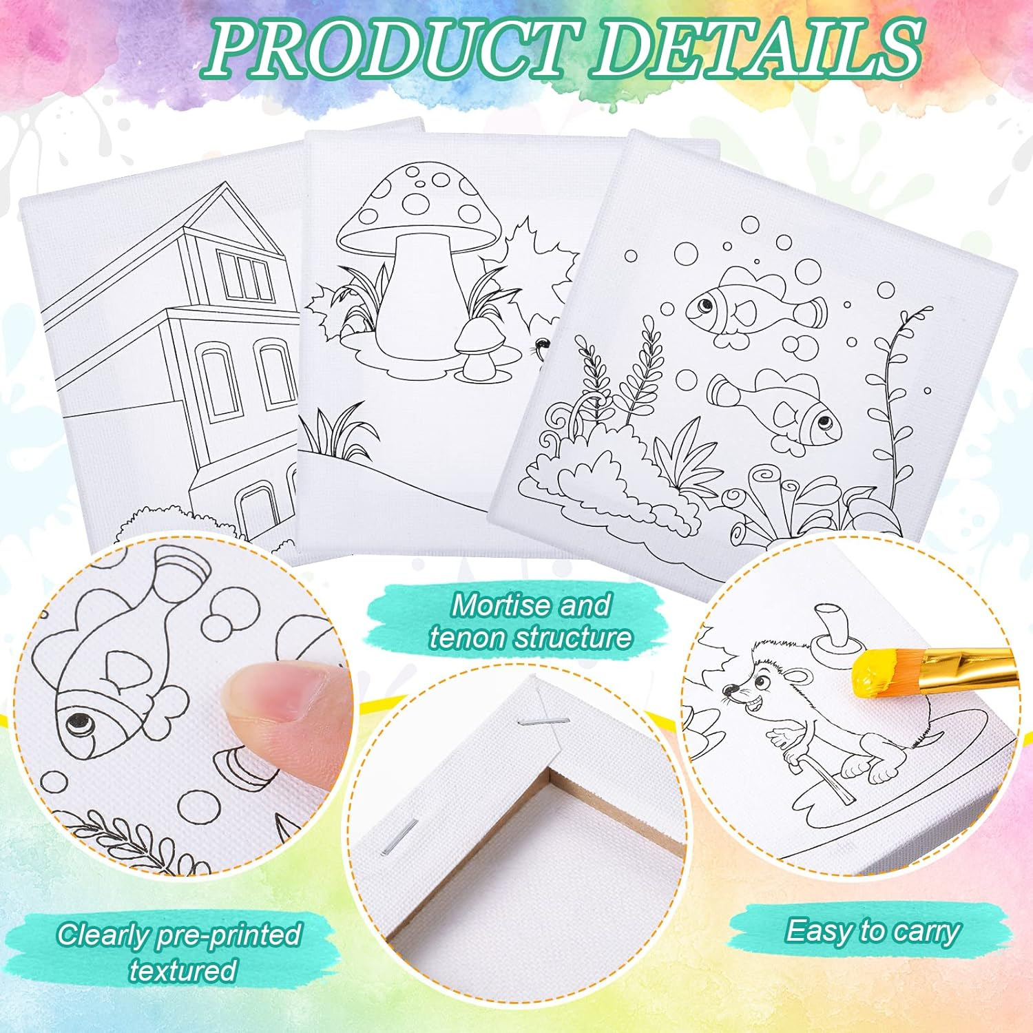 Meanplan 12 Pcs Pre Drawn Canvas for Painting for Adults 4 X 4 Inch Pre Printed Stretched Canvas with Pictures to Paint DIY Outline Boards for Party Favor Beginner Art Gifts(Village and Sea Style) image number 1