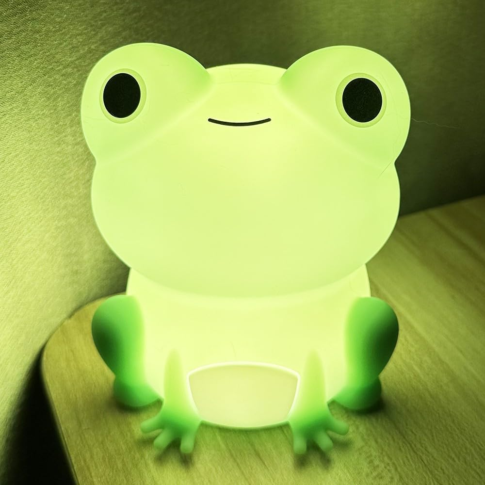 ANJOGIFT LED Night Light, Cute Frog Touch Control Soft Silicone Portable Bedroom Lamp, Brightness Adjustable, Non-Flickering Eye-Caring Warm Light, Type-C USB Rechargeable, Timing Function image number 4