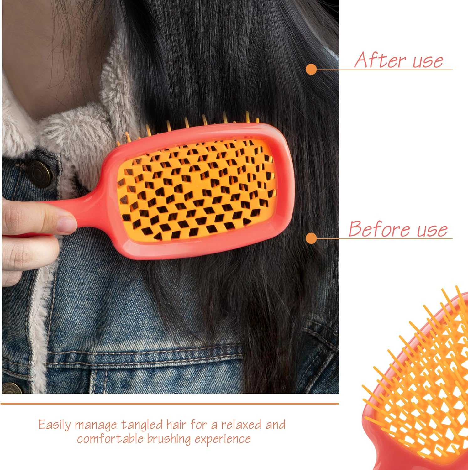 DODAMOUR Detangling Hair Brush, Vented Paddle Brush for Blow Drying and Scalp Massage, Square Scalp Massage Comb Ideal for Wet & Dry Hair, Suitable for Men and Women (Coral) image number 1