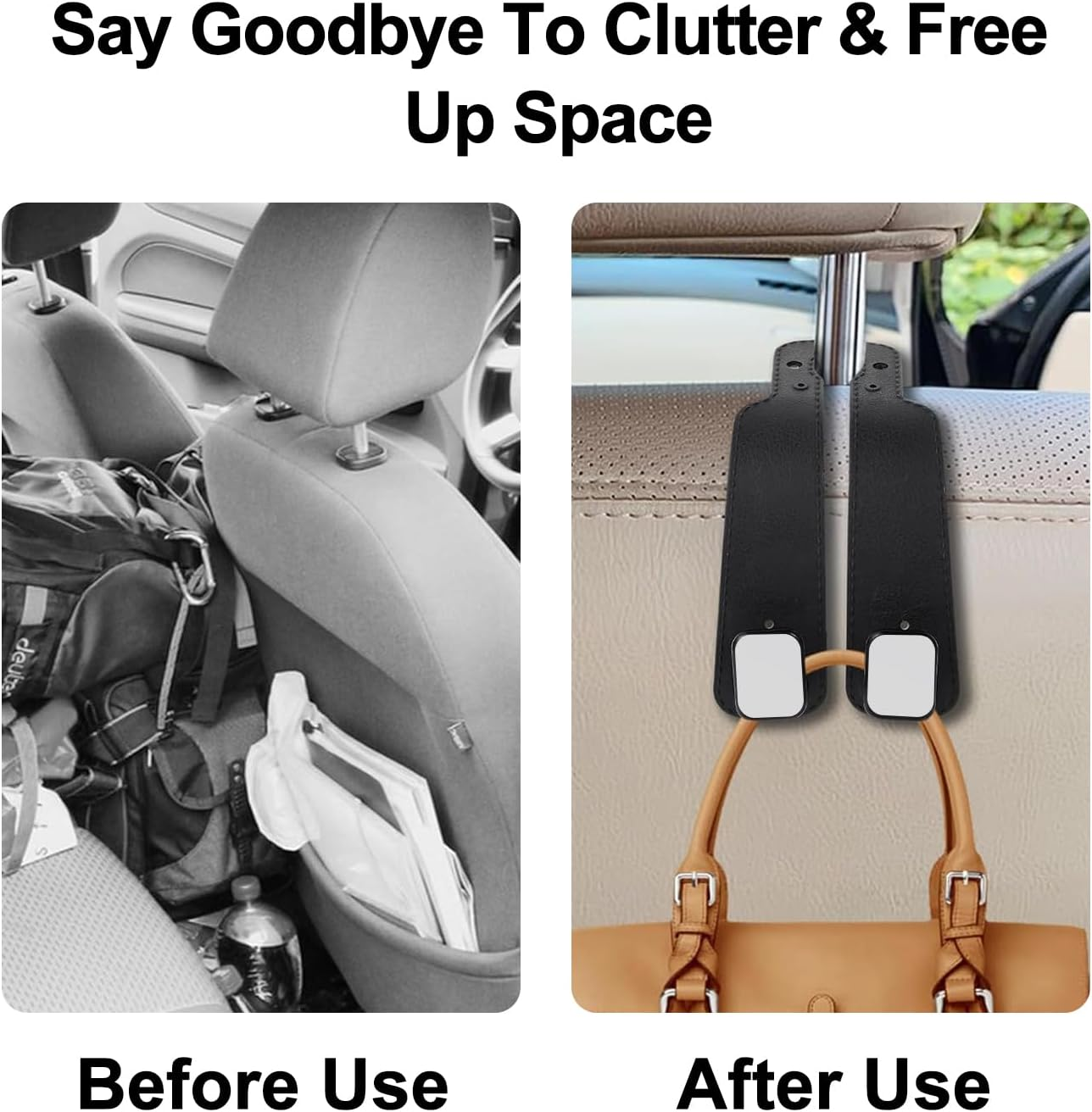 Topbine 2Pcs Car Hooks for Headrest,Automotive Seat Back Hooks, Leather Car Seat Headrest Double Hooks (Black) image number 2