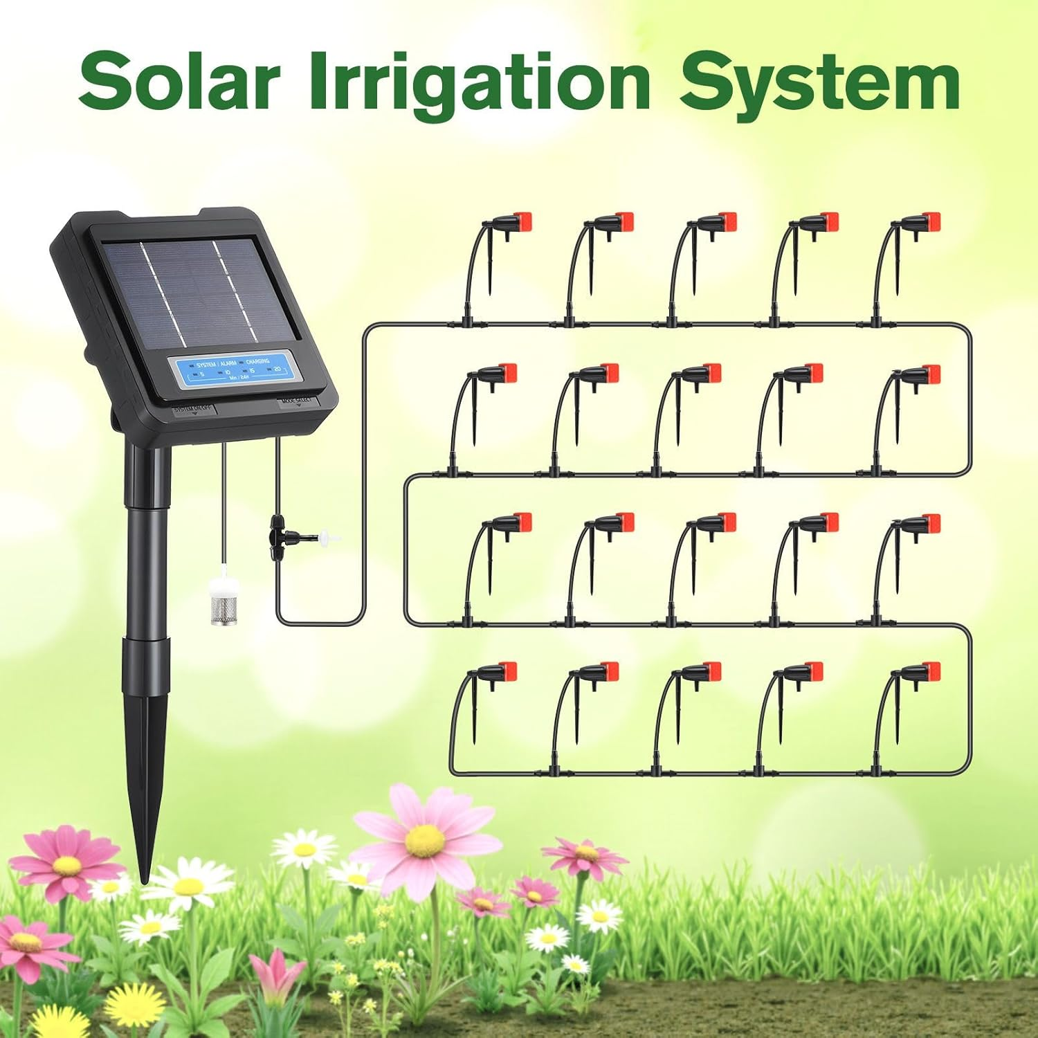 Solar Irrigation Auto Garden Watering System Automatic Deep Drip Kit DIY Green Household Potted Plant Smart Timer Modes Energy Powered Device 20M Hose image number 1