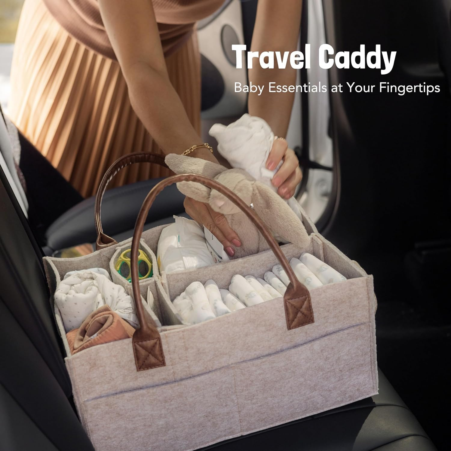 OWNKING Baby Nappy, Baby Diaper Caddy Organizer, Nursery Storage Basket for Newborn Essentials, Car Organizer for Diapers and Wipes, Neutral Baby Shower