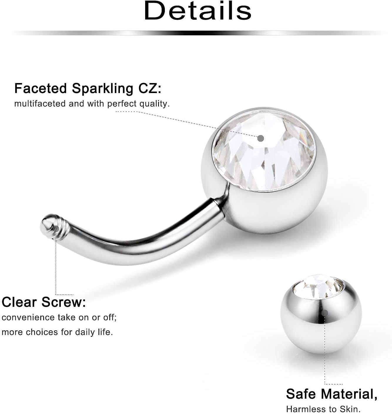 Briana Williams 14G Belly Button Ring Belly Button Piercing Belly Rings Surgical Stainless Steel Belly Navel Rings Body Jewelry for Women Silver Gold image number 4