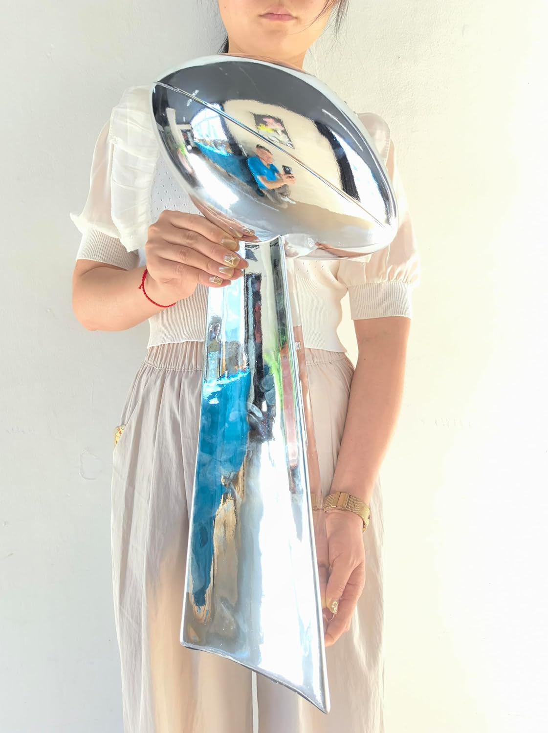 LNGODEHO Silver Football Championship Replica Trophy, Resin Chrome Winner Cup Award Souvenir for League Team Sports Fan image number 2