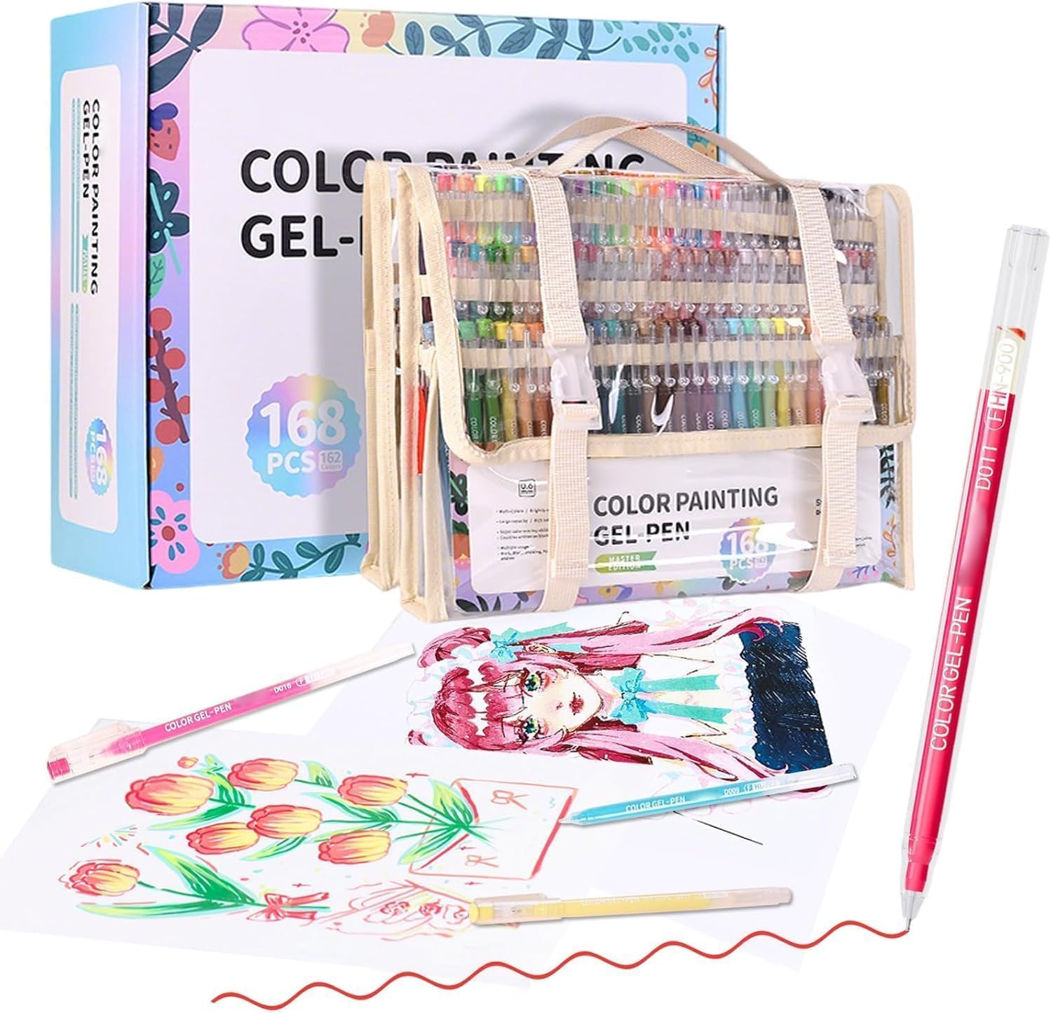 168Pcs Gel Pens Set, 162 Colors Gel Pens for Adult Coloring Books with Exquisite Transparent Storage Bag, 0.6Mm Fine Point Quick-Drying Ink for Coloring & Writing, Journaling & Office image number 4