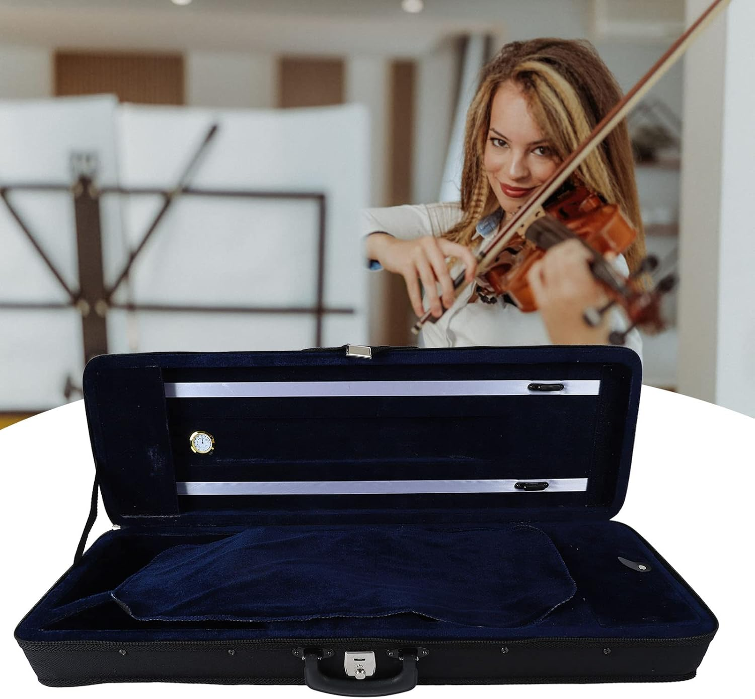 4/4 Violin Case, Violin Protective Case Oblong Shape Large Black Space Waterproof for Musical Instrument Storage image number 2