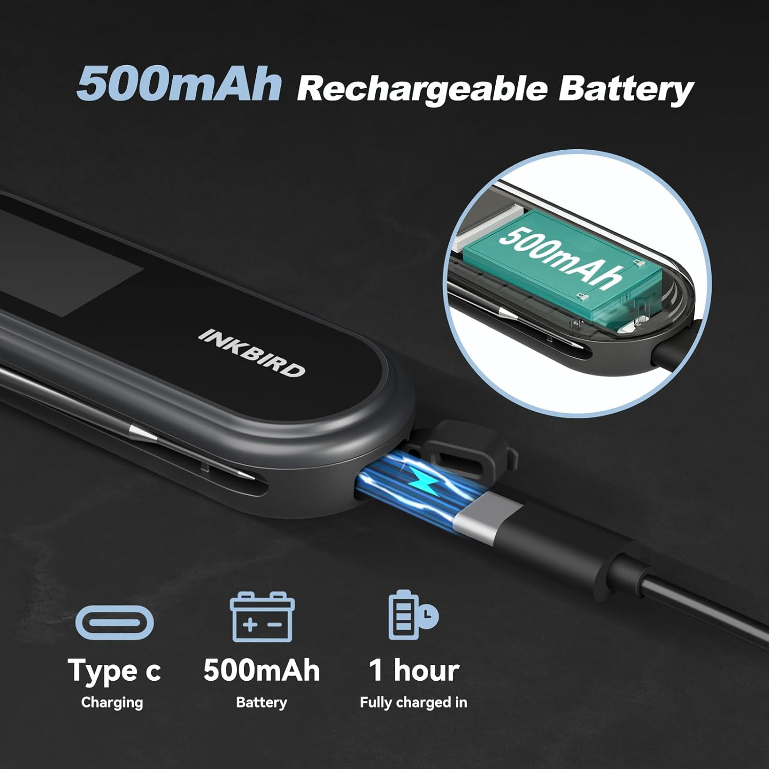 INKBIRD Instant Read Meat Thermometer IHT-21K, 0.5 Sec Fast Reading, Super Accurate Detection, IP65 Waterproof, Handy Food Thermometer for Indoor Outdoor Cooking, BBQ, Baking, Deep Frying, Home Brew