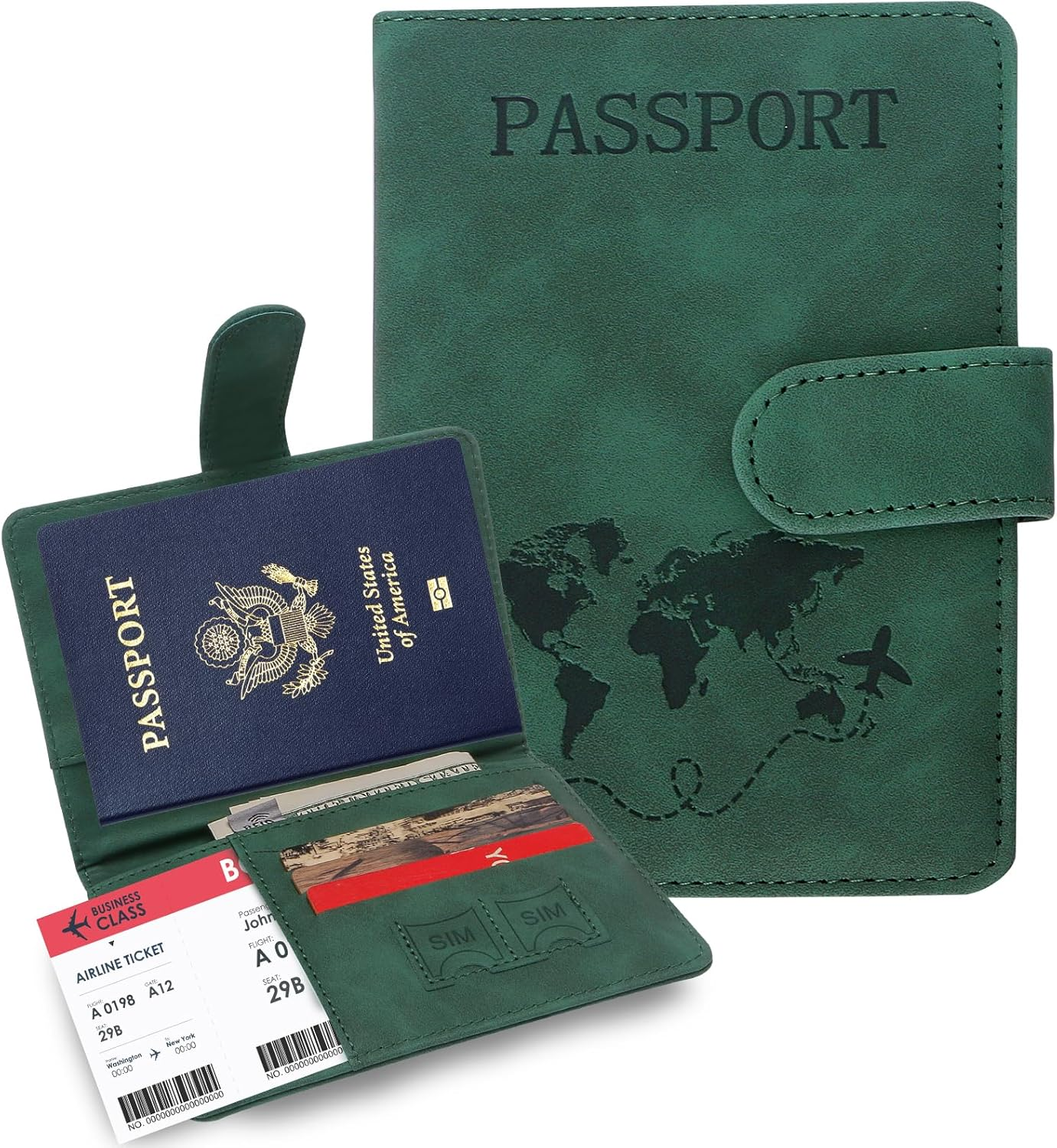 Sovirose Card Wallet, RFID Blocking Credit Card Holder, Leather Travel Passport Wallet, Wallet for ID Cards, Cash for Men, Women, Black, 4.17 Inch X 5.7 Inch, Passport Wallet with Magnetic Buckle