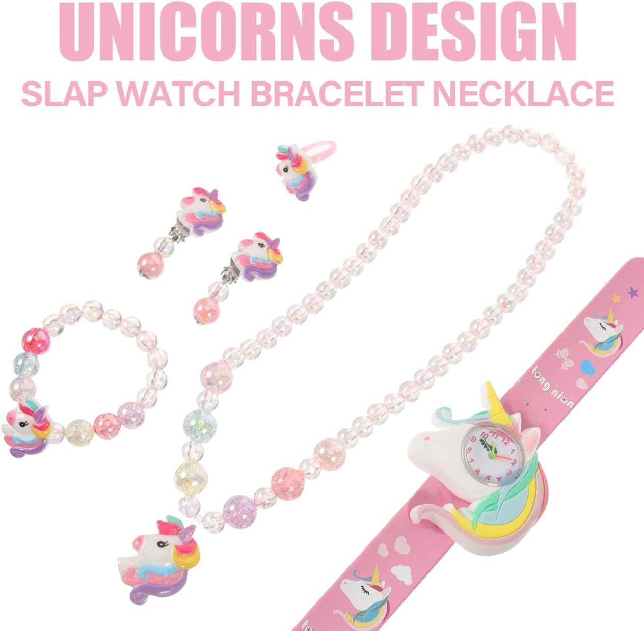 Unicorn Silicone Jewelry Set for Girls Including Bracelet Necklace and Earrings Assorted Color Soft Comfortable Accessories Present Box