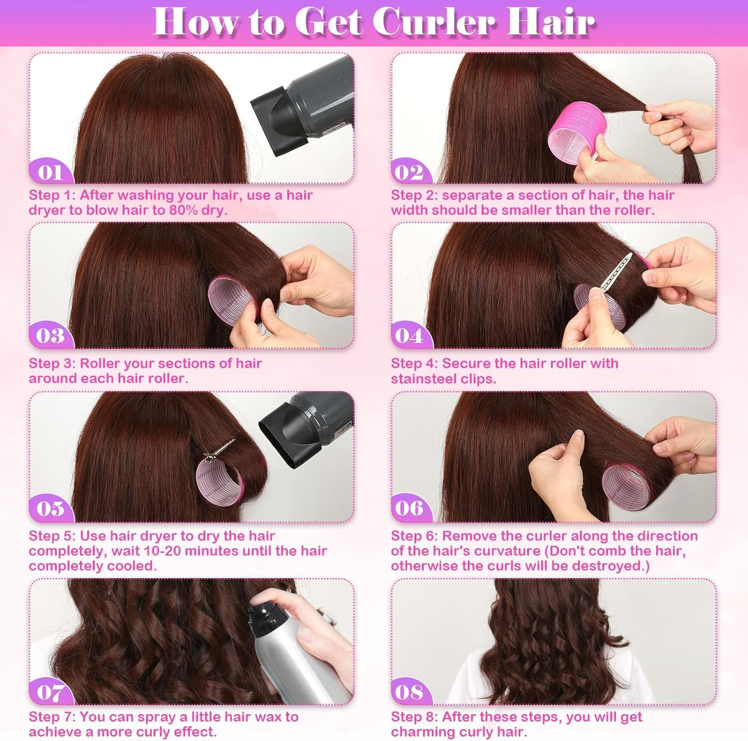 Hiving Hair Curlers Rollers with Clips, 28 Pcs Self Grip Rollers Set for Volume and Curls - 6.3Cm, 4.3Cm, 3.7Cm for Long, Medium, Short, Thick Hair, Bangs, and Salon Hair Styling image number 2