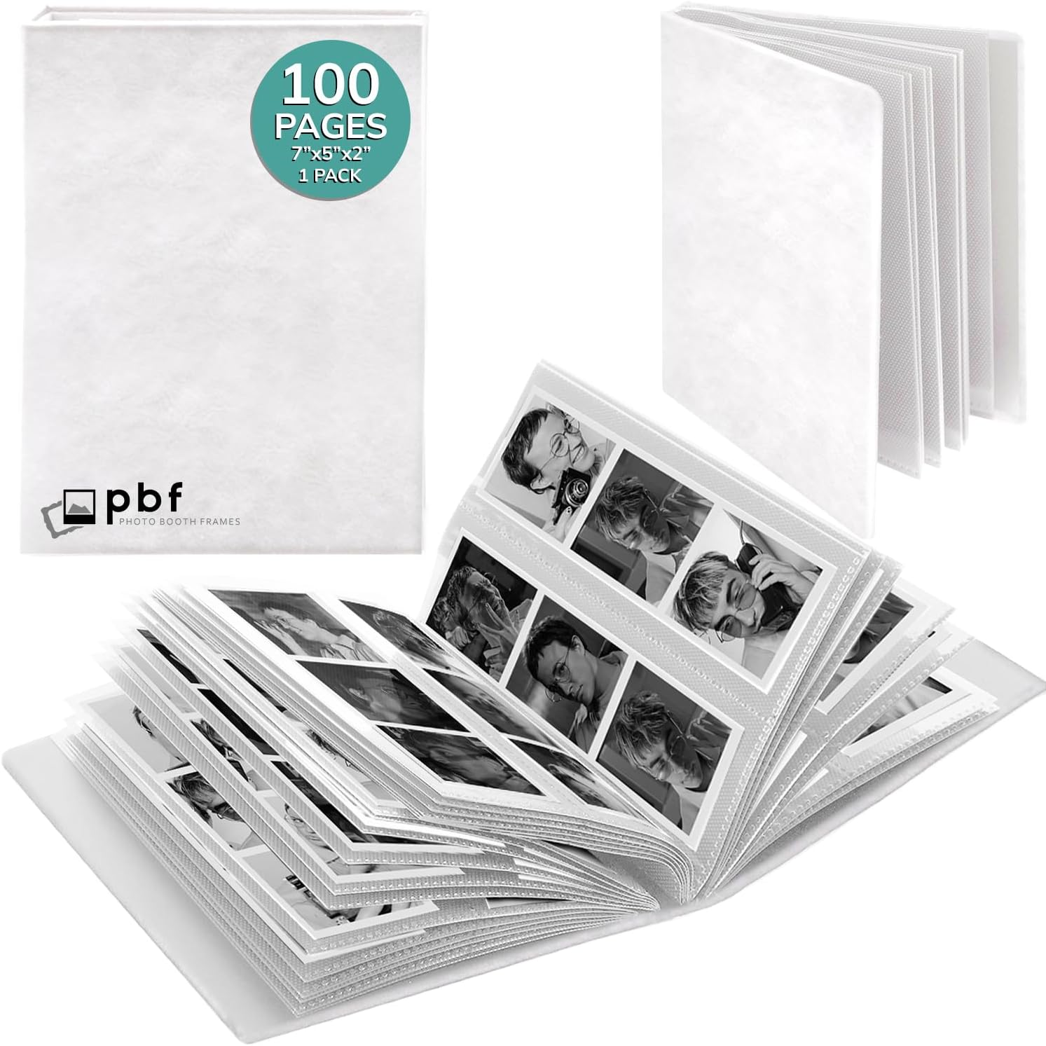 PBF Photo Booth Album | 2X6 Album W/Sleeves | 2X6 Strips Memory Book | Wedding Photo Strip Album | 100 Pages, Holds 200 Photos (White, 1-Pack) image number 2
