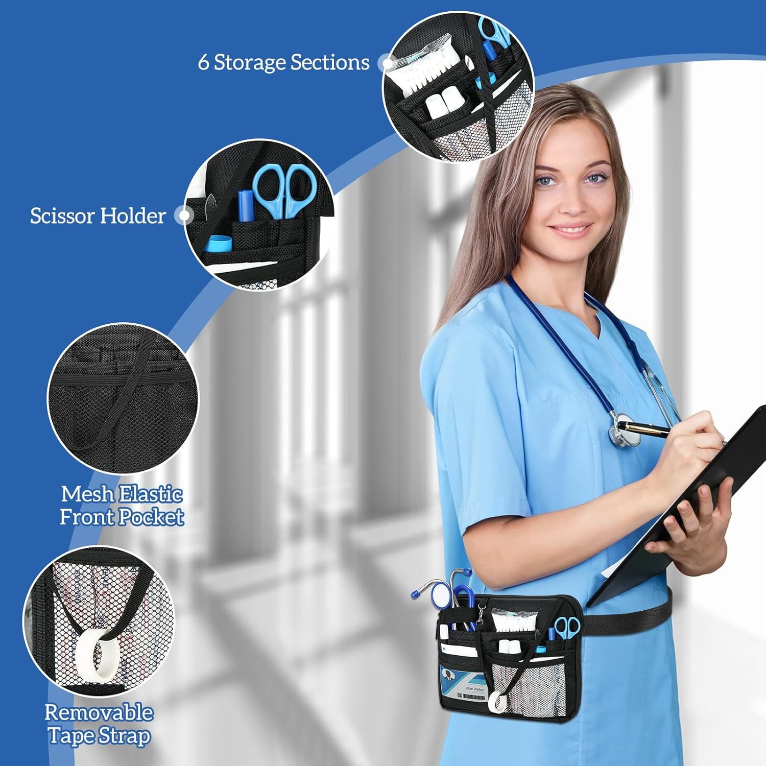 Procase Nurse Fanny Pack, Utility Medical Nursing Fanny Pack for Women, Nurse Organizer Pouch to Carry Stethoscopes and Medical Supplies, Nurse Belt Bag for Nurses RN Vet EMT -L, Black image number 1