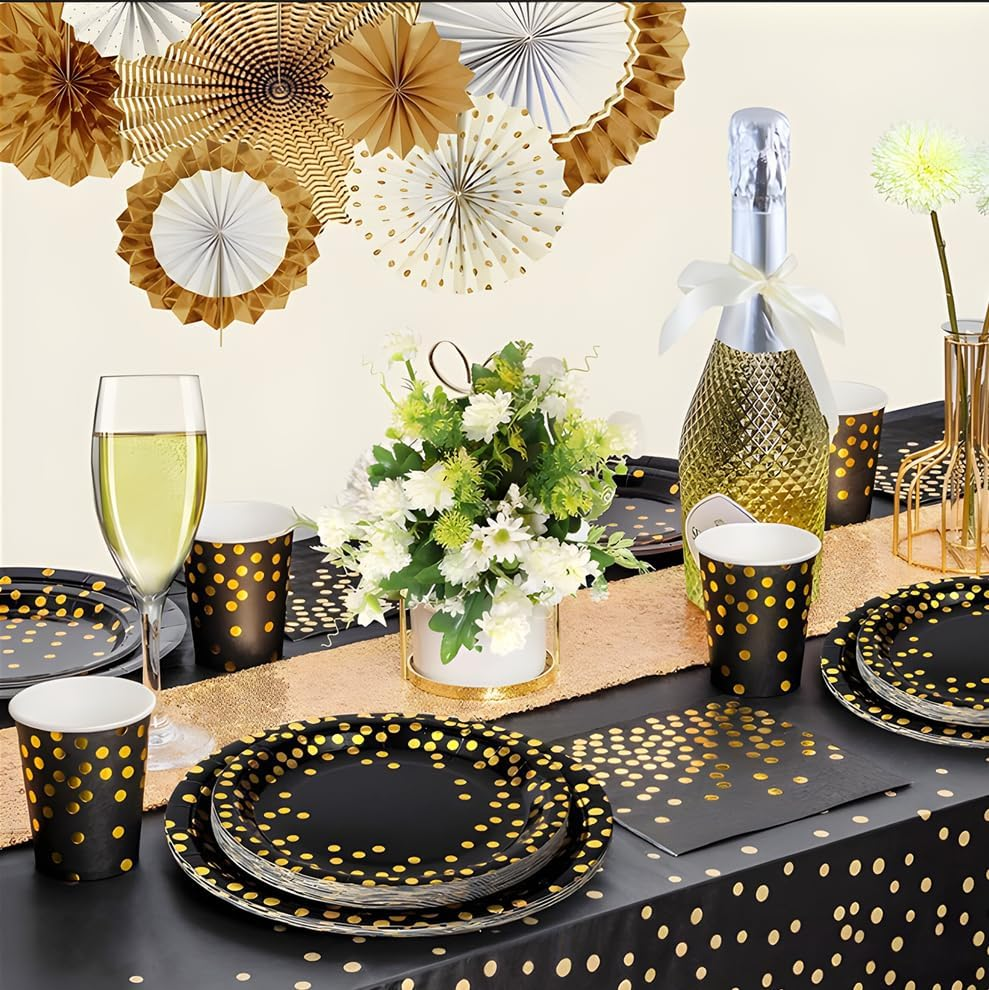 310 PCS Black and Gold Party Supplies Christmas, Halloween, Thanksgiving, Graduation Day Wedding, Party Supplies and Decorations image number 2