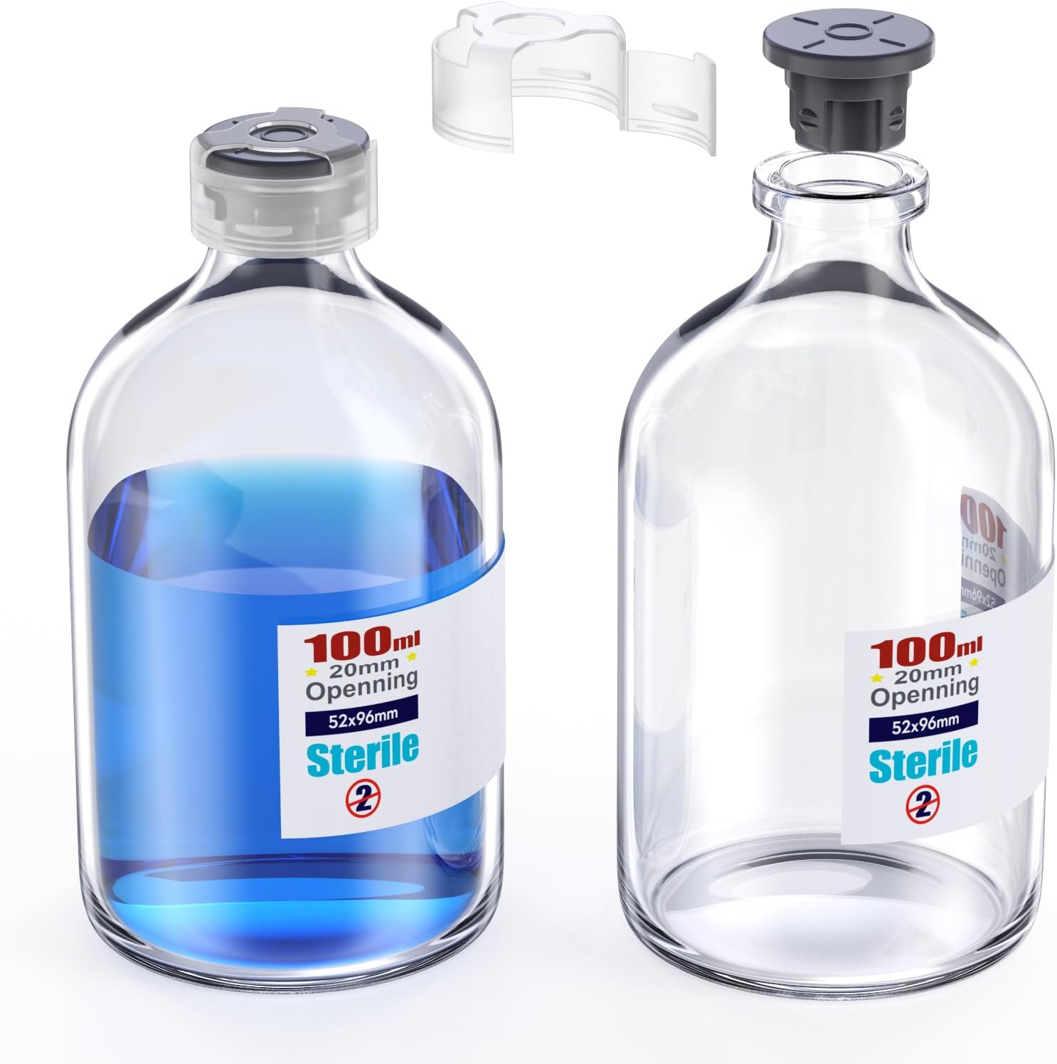 ZHANXUBIO Sterile Glass Vials with Sealing Cap and Self-Healing Butyl Rubber Injection Port, Buckle Cover, Sample Vials, Individually Sterilised, Pack of (4Pcs.100Ml) image number 2