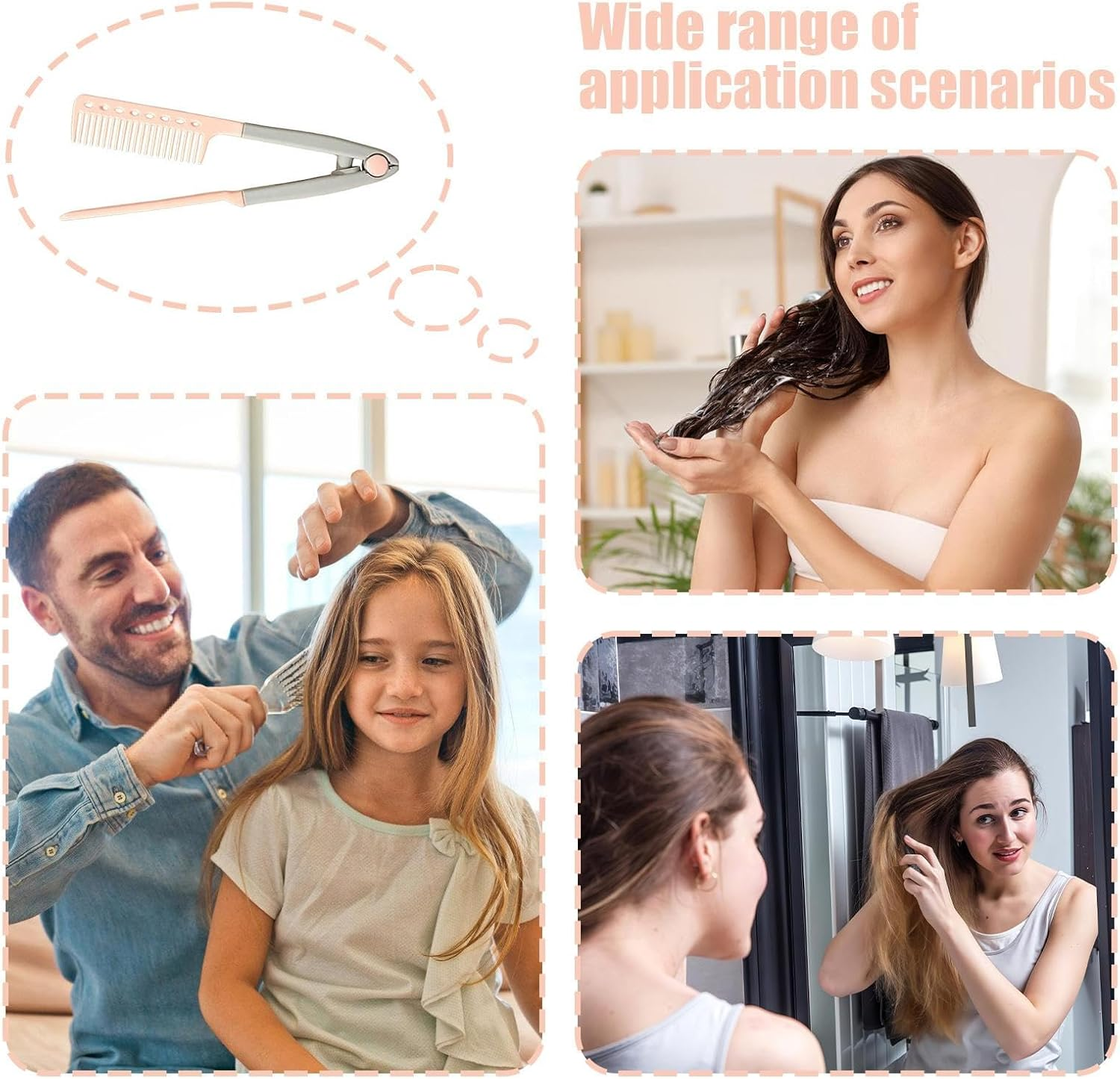 2 Pack V Shape Hair Straightening Combs Set, Flat Iron Comb Attachment Combs for Beautiful Tresses, Portable Hair Straightener Comb for Women'S Styling