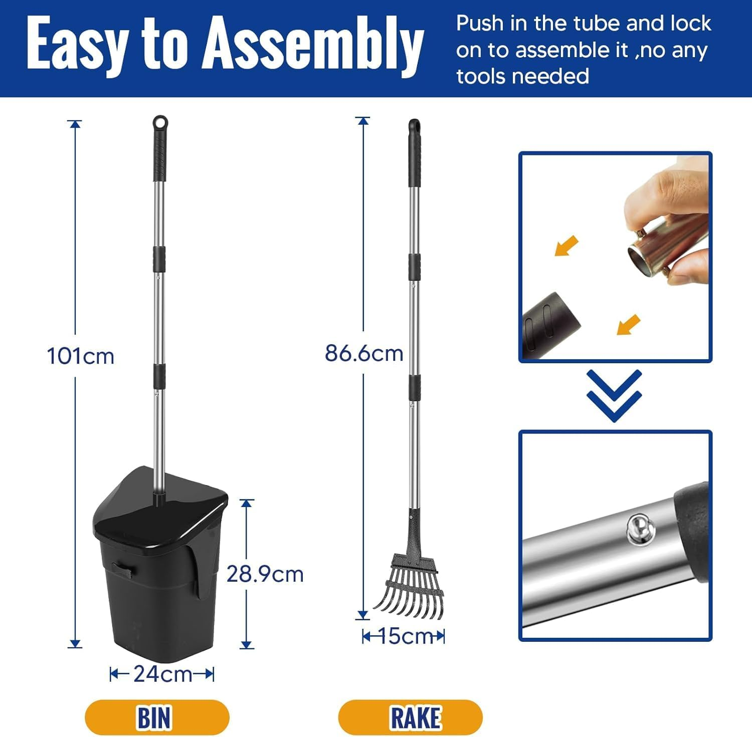 Pooper Scooper Swivel Bin &Rake for Medium&Large Dogs,101Cm Long Handle Adjustable Dog Pooper Scooper with 20 Waste Bags,Portable Poop Scooper for Pet Waste,Dog Poop Picker for Dogs for Garden,Yard image number 2