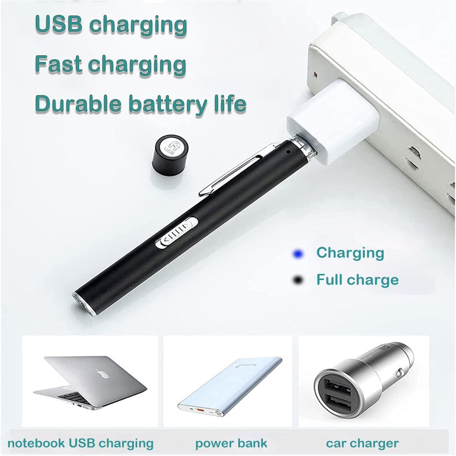 KEWAYO USB Rechargeable Mini LED Flashlight, Dual Light Source Pocket Small Handy LED Torch Pen Flashlight with Stainless Steel Clip for Home and Outdoor Activities (Black) image number 5