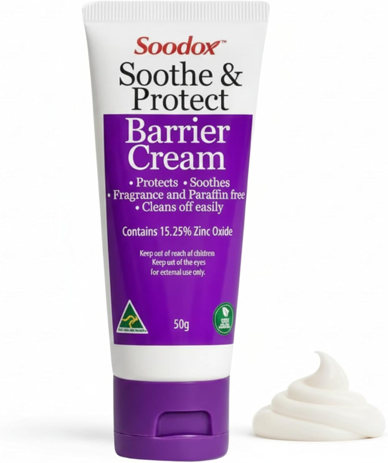 Soodox Soothe & Protect Barrier Cream &ndash; 15.25% Zinc Oxide Skin Barrier for Sensitive Skin | Suitable for Infants, Children & Adults | Made in Australia, 50G