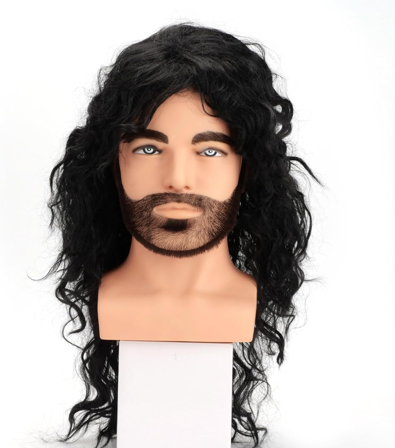 Black 80S Outfit for Men|Synthetic Curly Mens Wig|Long Rocker Wig for Men|Mens Wig for Party (Brown)