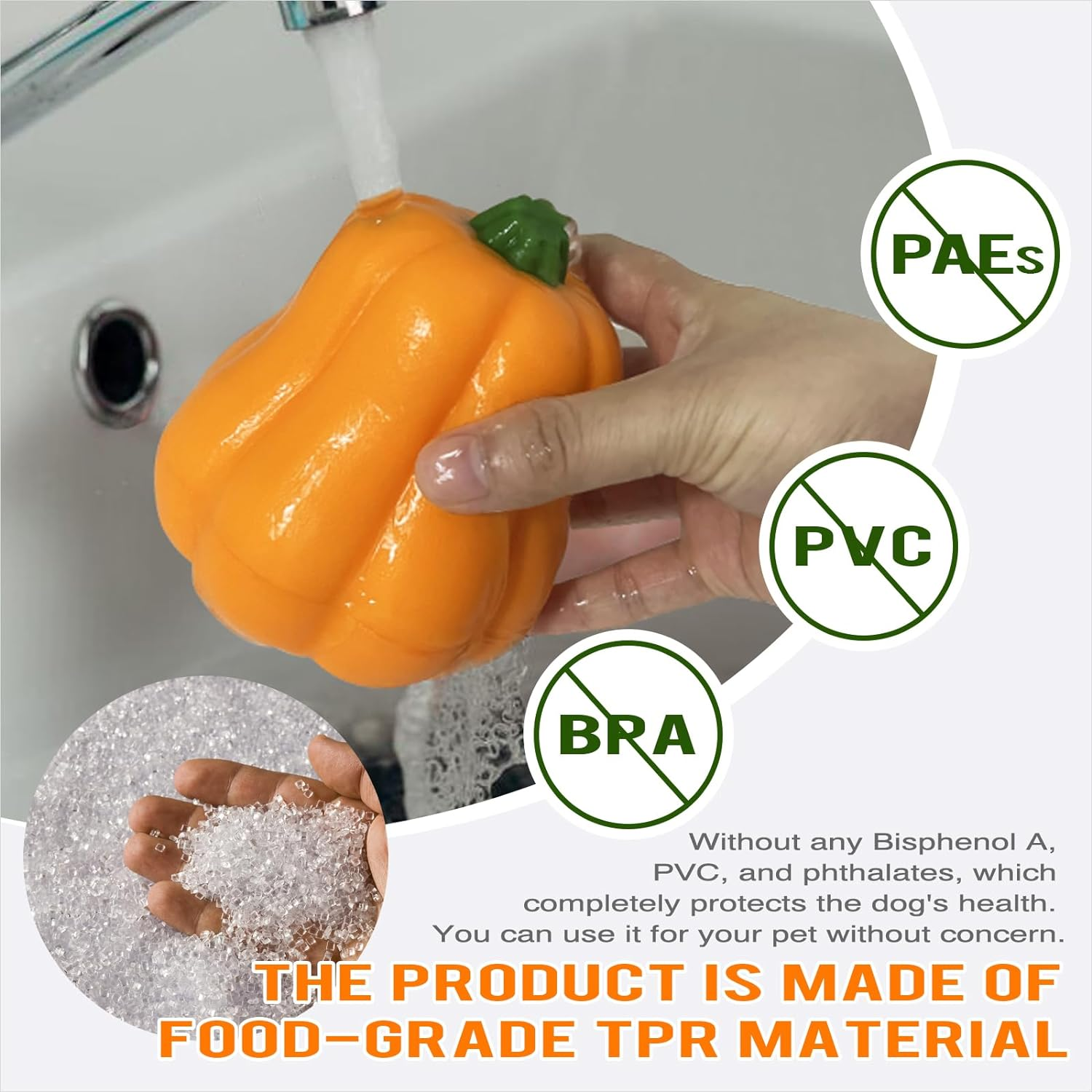 Pumpkin Squeaky Dog Toy for Medium & Large Breeds, Interactive Fetch & Chew Toy for Aggressive Chewers, Fun Halloween Theme for Playtime (Pumpkin) image number 6