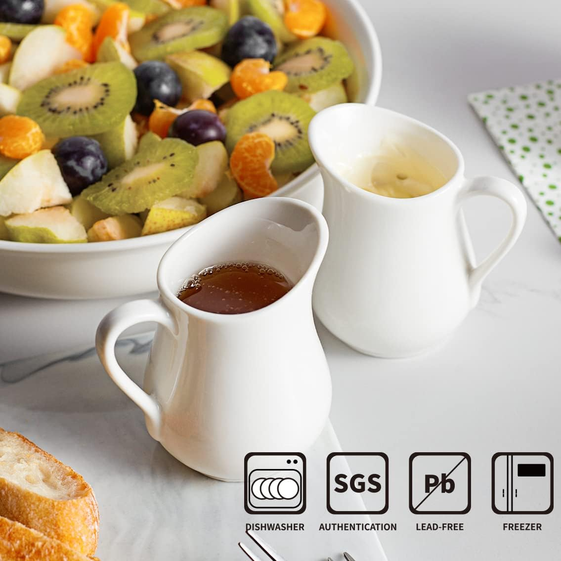 Gurygo 2 Oz (Set/2) Creamer with Handle,Small Classic White Fine Porcelain Creamer Pitcher, Small Milk Pitcher for Coffee Milk Sauce - Microwave & Freezer Safe image number 7