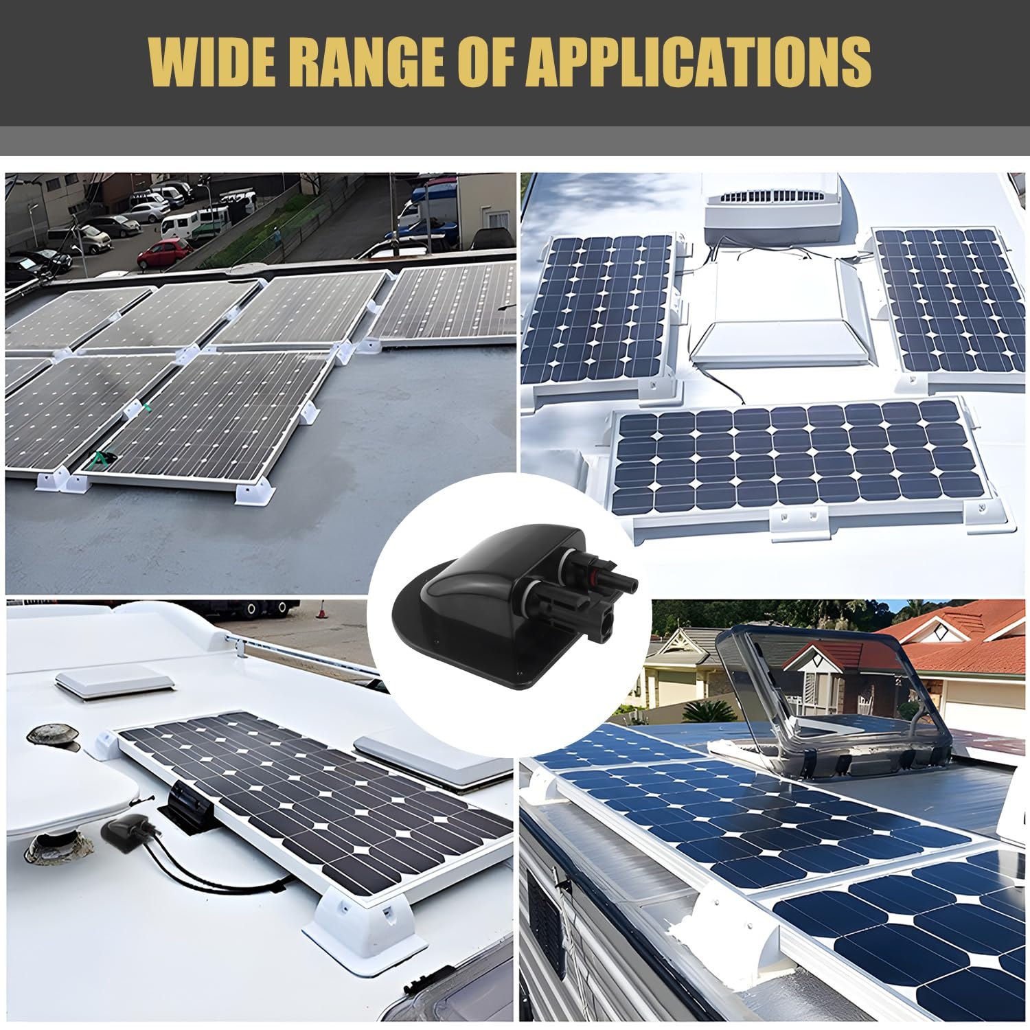 Roof Feed-Through Solar Cable Duct 2-Way Waterproof Roof Guide Cable Black for Motorhome Caravan Boats Camper Satellite System Air Conditioning ABS