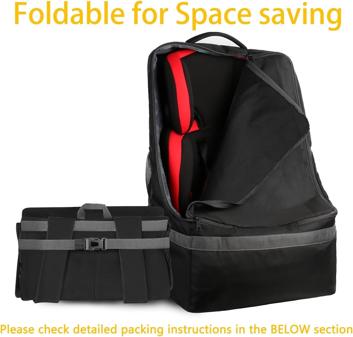 Padded Car Seat Travel Bag Backpack for Airplane, Heavy Duty Car Seat Bags for Air Travel, Carseat Cover for Airplane Travel with Shoulder Strap, Car Seats Carrier for Airport, Black