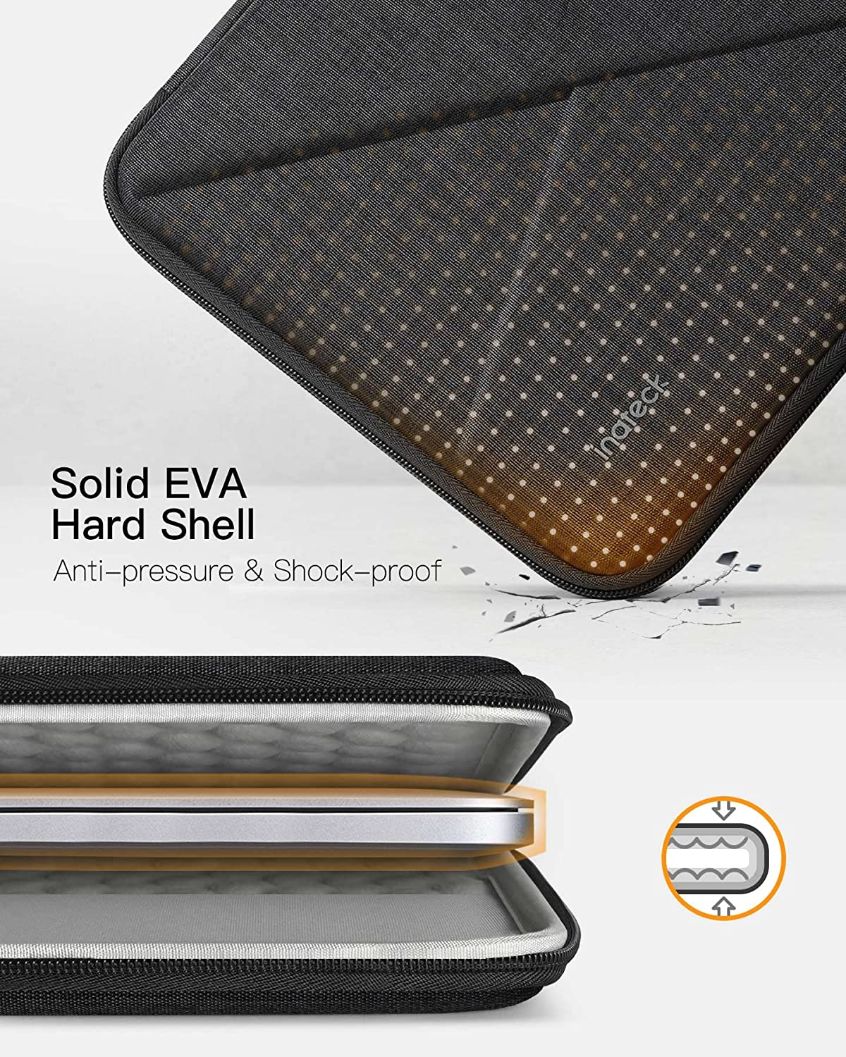 Inateck 13.3 Inch Shockproof EVA Laptop Sleeve Hard Case Compatible with 14 Inch Macbook Pro/Max M4 M3 M2 M1 2021-2024, 13 Inch Macbook Air/Pro 2012-2017, with Accessory Bag, Black Gray image number 2