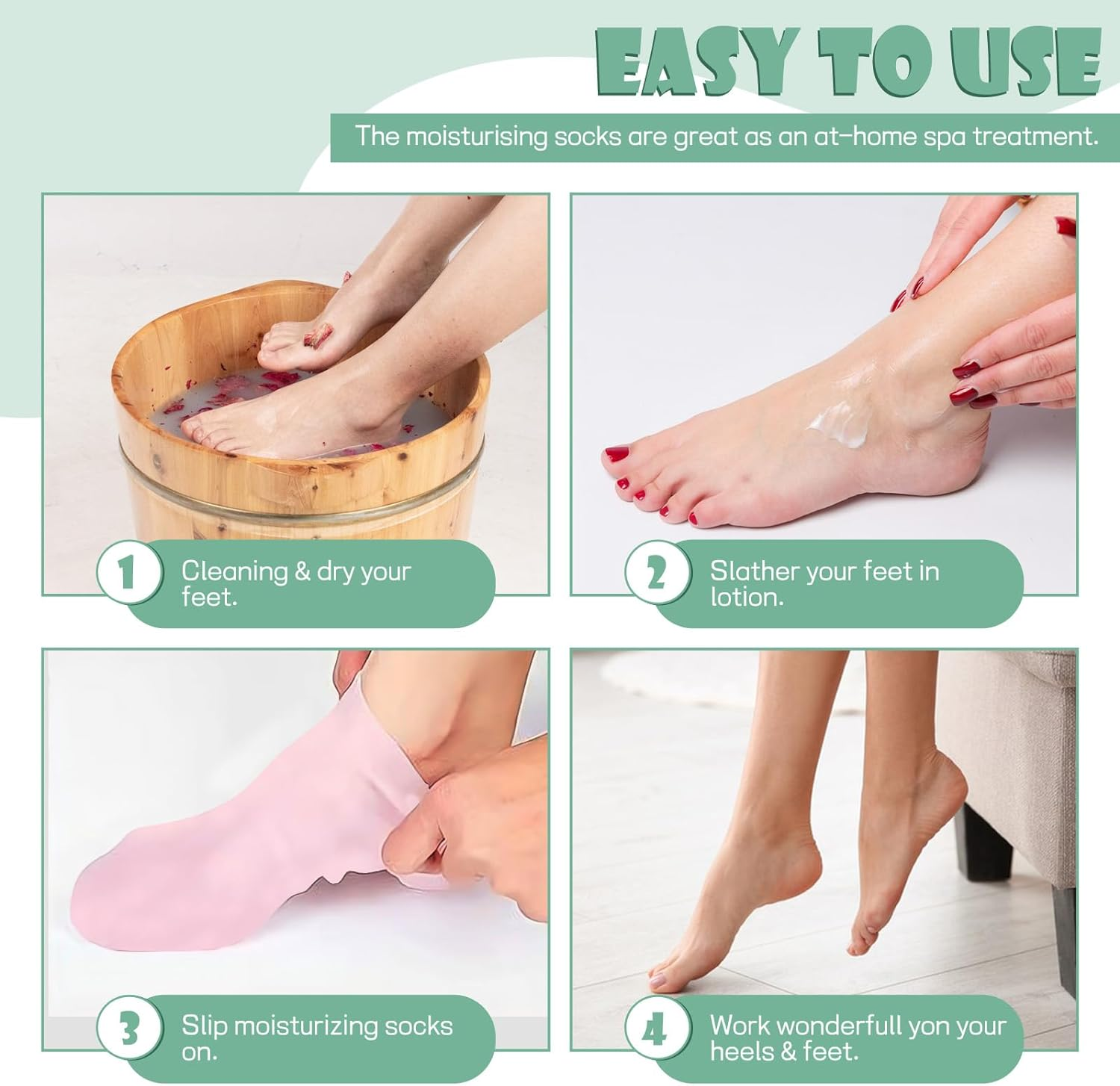 2 Pairs Silicone Socks, Moisturizing Socks for Dry Cracked Feet Women (Pink) image number 6