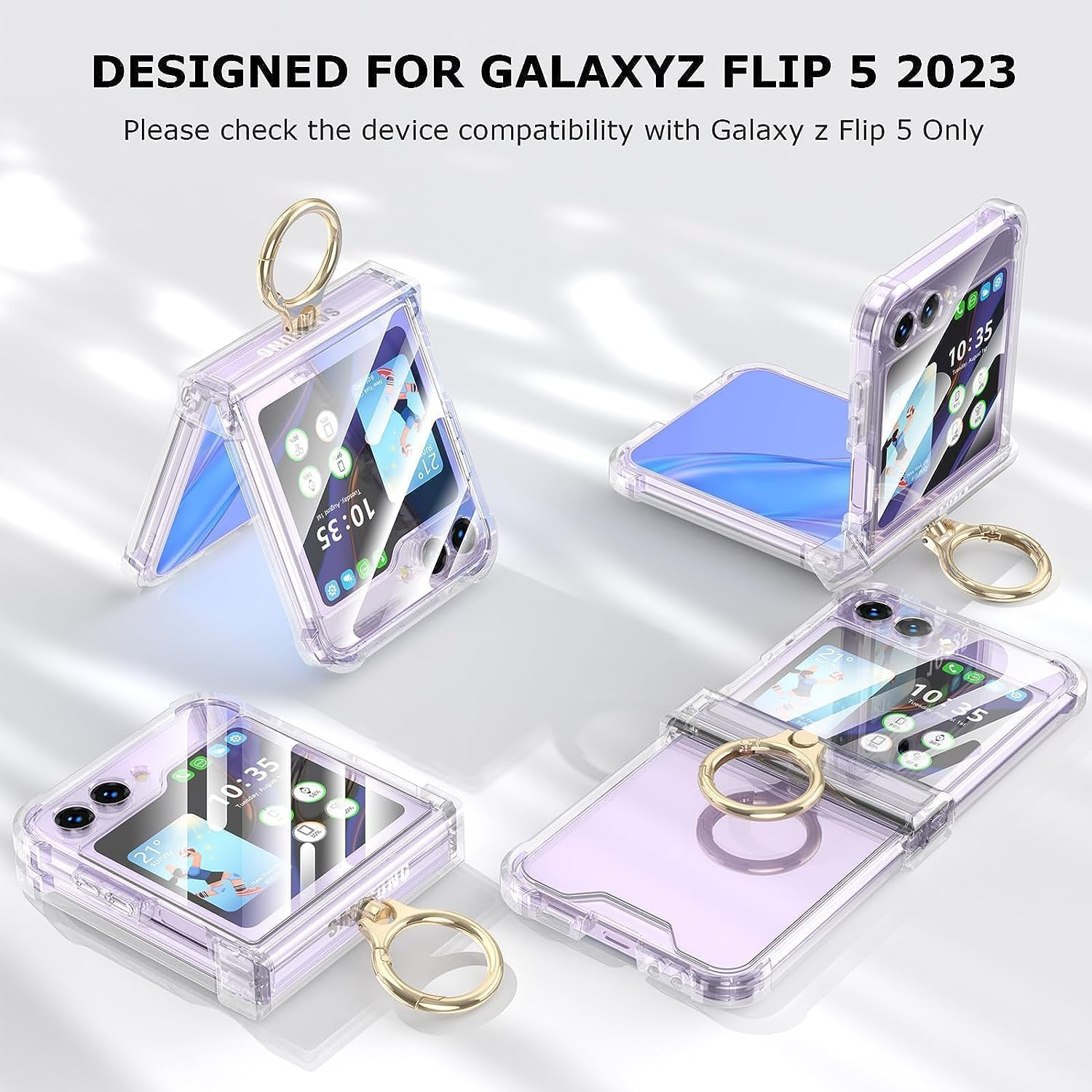 ELEPIK for Samsung Flip 5 Case with Hinge Protection, Samsung Galaxy Z Flip 5 Case with Ring Kickstand [Back Window Screen Protector] Protective Cover for Samsung Galaxy Z Flip 5 5G, Clear. image number 5