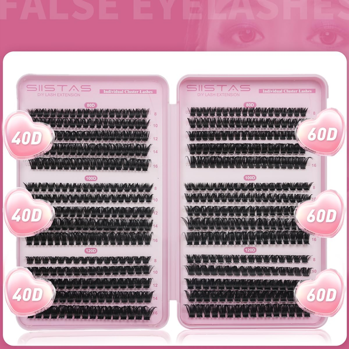 SIISTAS Individual Eyelashes 80D+100D+120D Cluster Lashes DIY Eye Lashes Fluffy Russian Eyelashes Extensions 8-16MM Volume Lash Clusters D Curl Durable Eyelash Clusters for Girls and Women(B07) image number 6