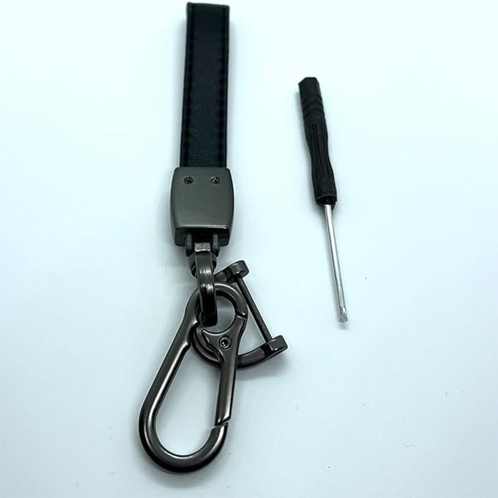 1 PCS Leather Car Keychain - Premium Keyring Compatible with Car Keychains,360 Degree Rotatable with Anti-Lost D-Ring,Screwdriver,Universal Key Chains for Key Fobs for Men and Women image number 3