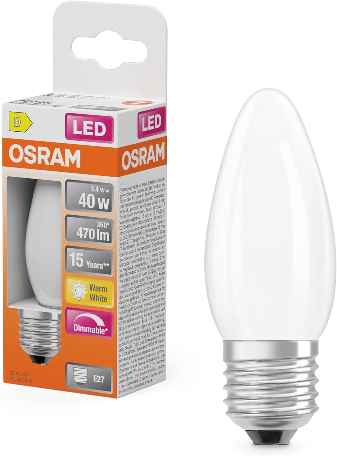 OSRAM LED Retrofit Classic B DIM 3.4 W 827 Frosted E27 image number 3