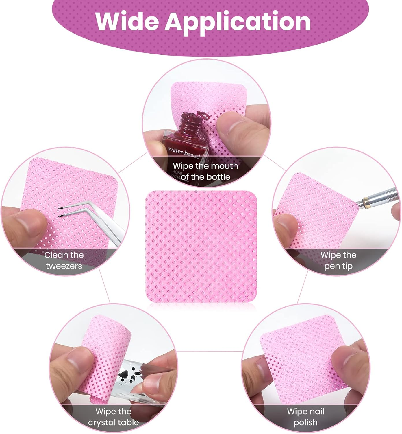 540 PCS Lint Free Nail Wipes, Eyelash Extension Glue Wipes, Super Absorbent Soft Non-Woven Fabric Nail Polish Remover Wipes, Cleaning Pad Cloth for Lash Extension Supplies & Nail Polish Bottle(Pink)