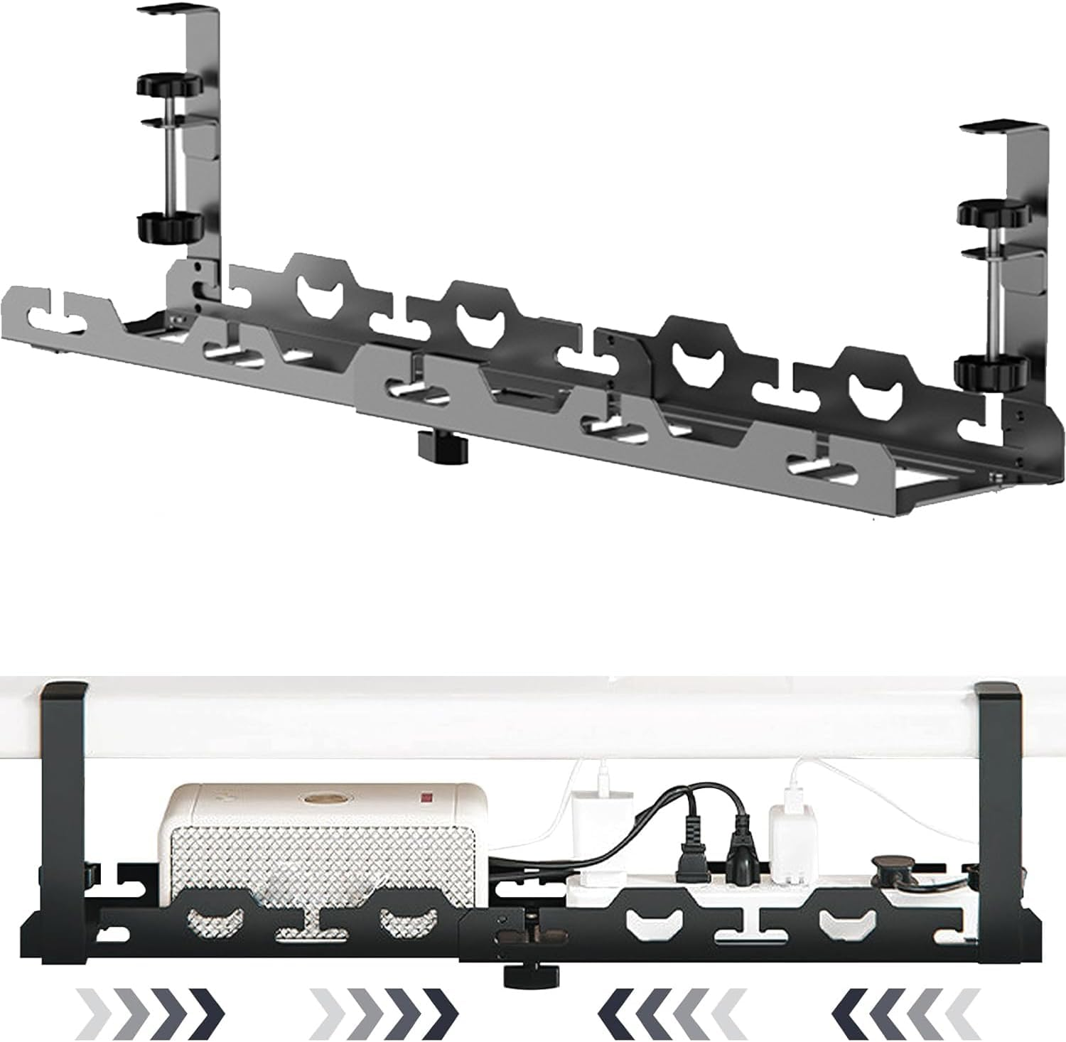 Under Desk Cable Management Tray, Retractable Adjustable 15.7" into 29" No Drill Wire Organizer, Desk Cable Cord Organizer for Desk,Sturdy Metal Cable Tray Basket for Home Office Computer,Black image number 6