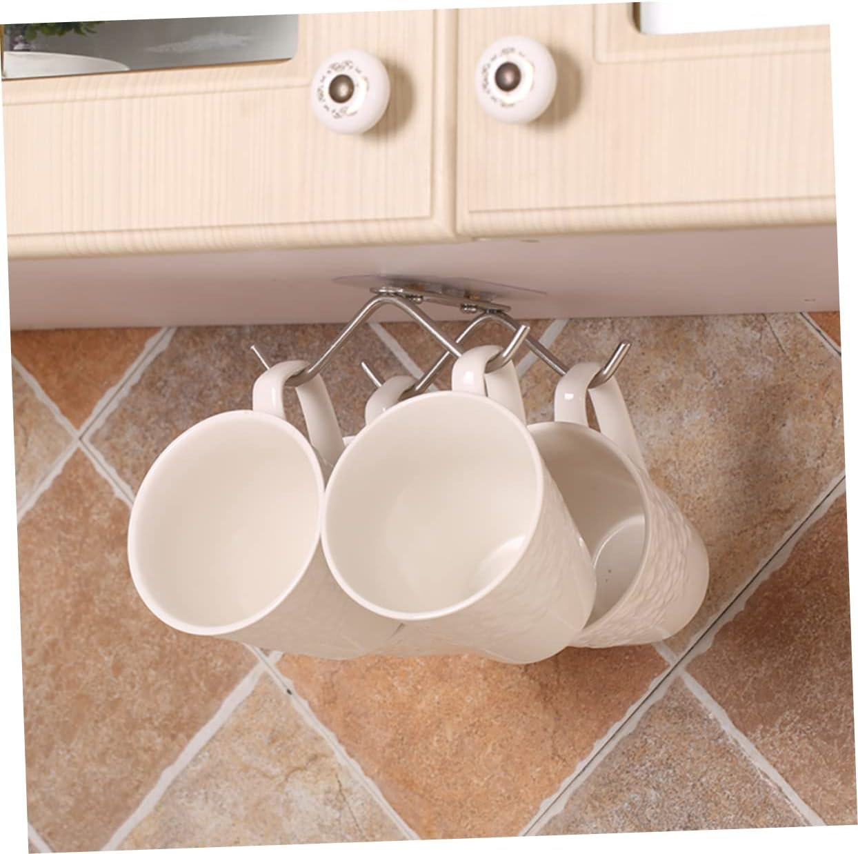 NAMOARLY 1Pc Stainless Steel Cup Stand Punch Storage Rack Compact Hanging Shelf for Coffee Cups and Small Items Home Cup Organizer under Cabinet image number 3