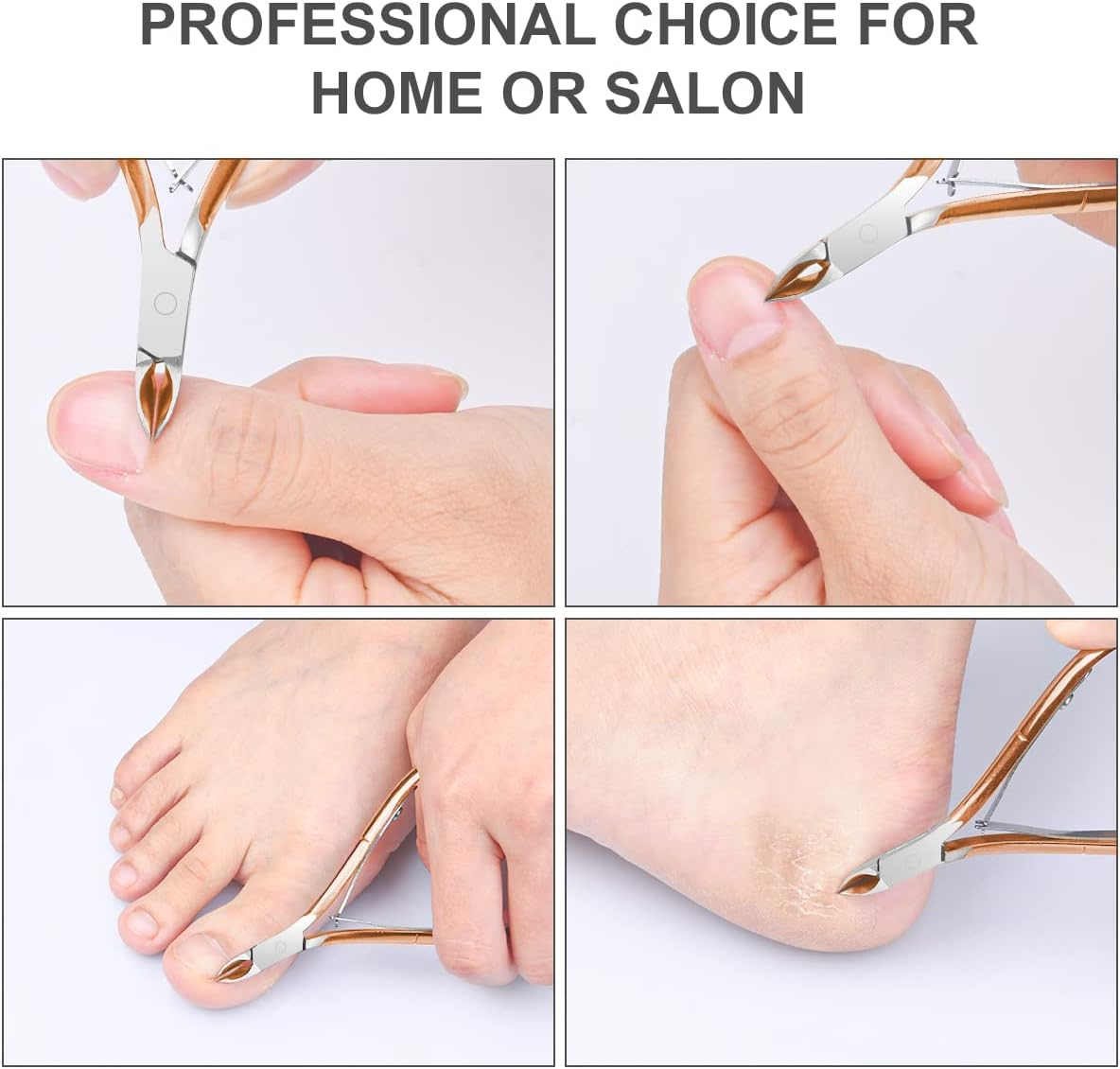 ACWOO Rose Gold 4-Piece Stainless Steel Nail Clippers, Cuticle Nippers, Pusher, Remover Set for Toenails and Fingernails - Rose Gold image number 2