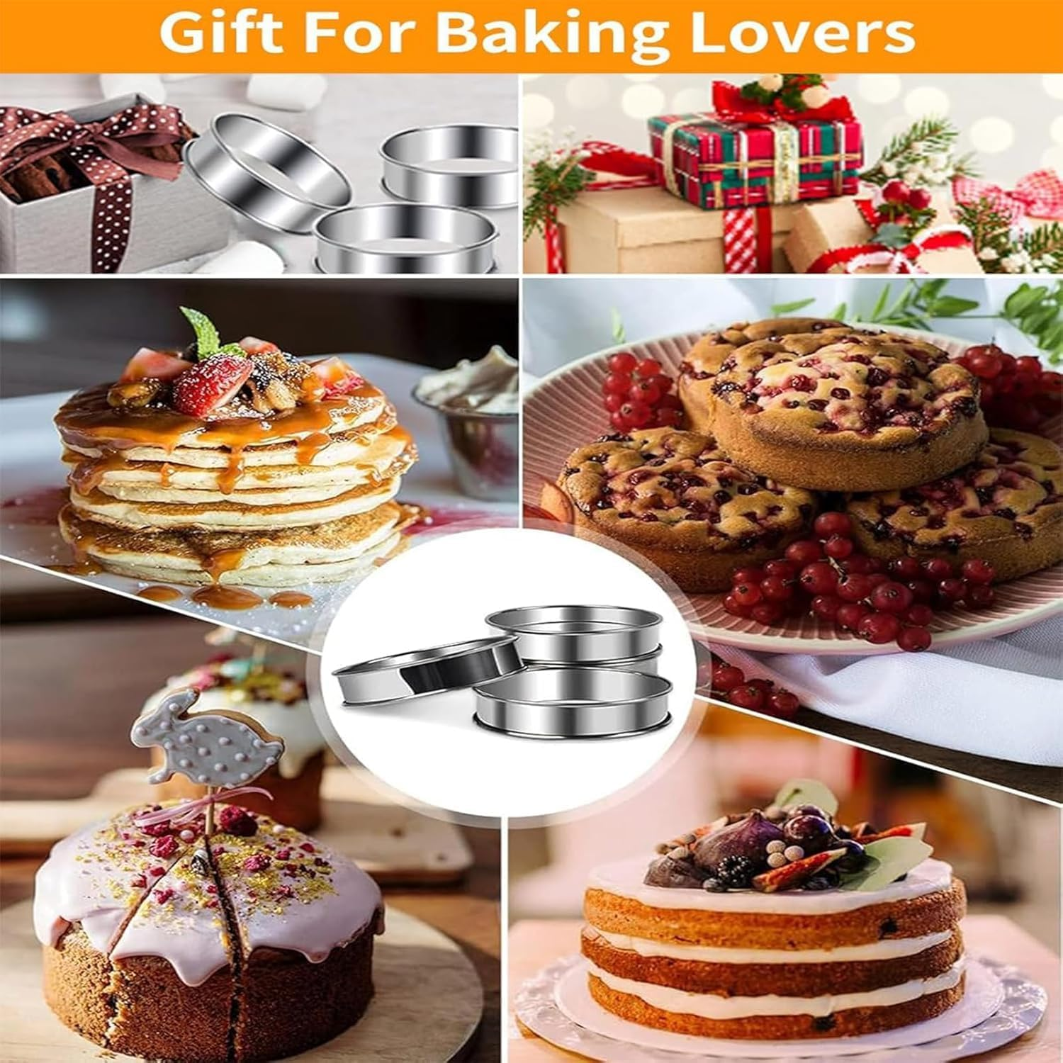 Crumpet Rings, 6Pcs Stainless Steel 4 Inch English Muffin Ring, Double Rolled Tart Rings for Baking Fluffy Muffins, Eggs, Pancakes, Home Baking Eggs Pancakes Pastry image number 2