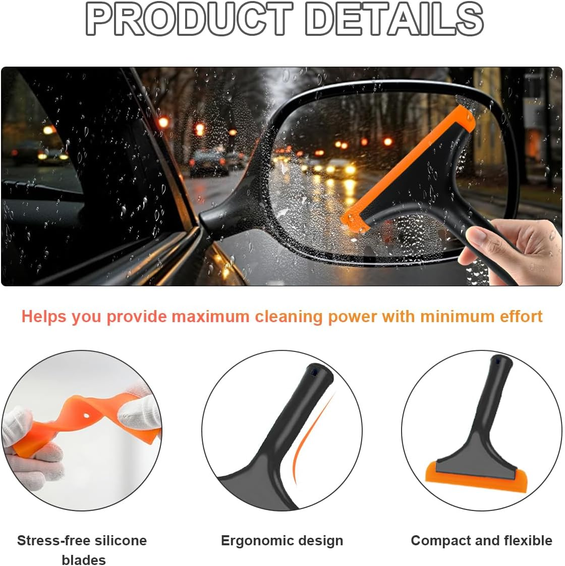 Small Silicone Window Squeegee, 5.9 Inch Car Windshield Water Blade Squeegee with Non-Slip Handle, All-Purpose Cleaning Squeegee for Car Windshield, Window, Mirror (Black) image number 3