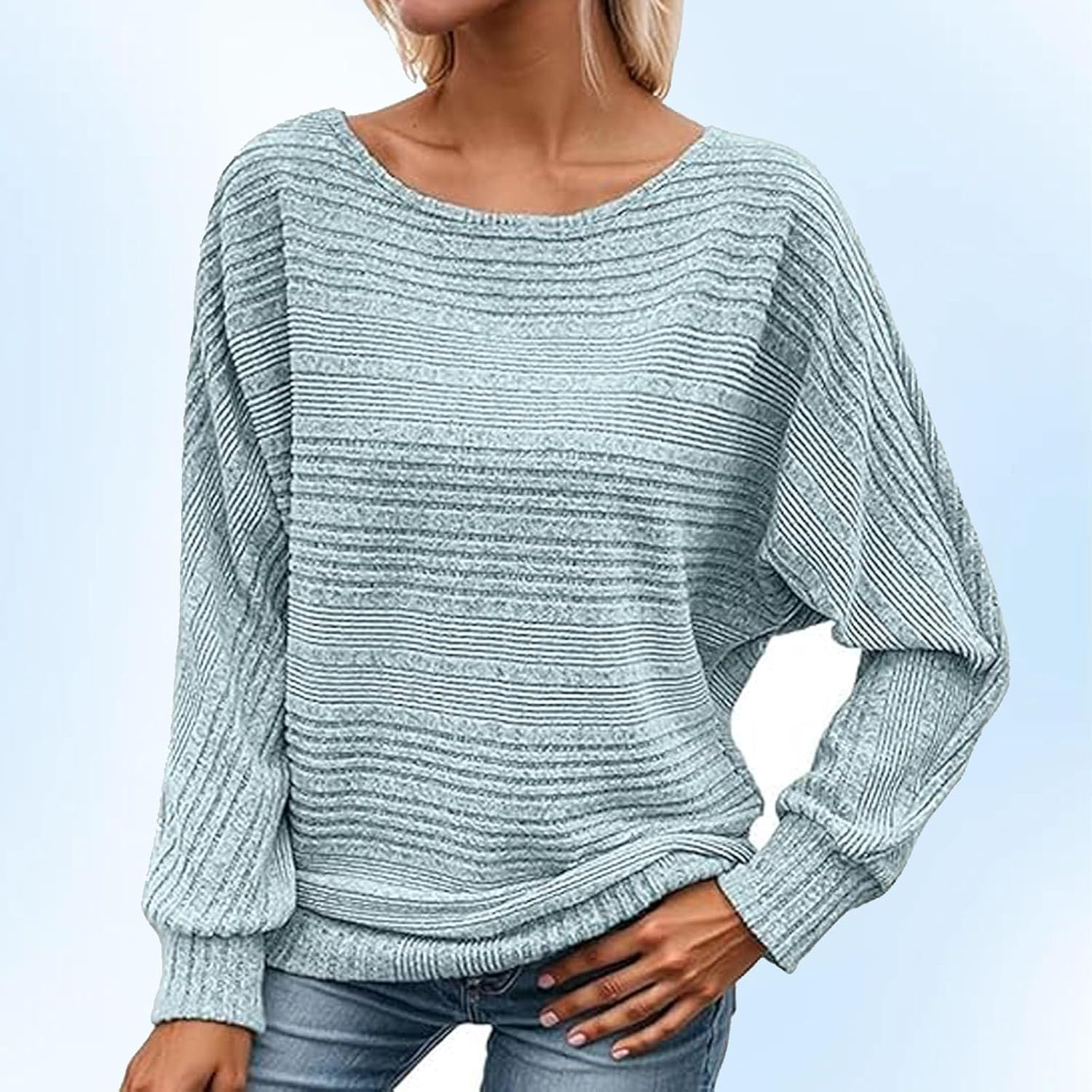Women'S Batwing Sleeve Sweater - Lightweight Knit Pullover W/Crewneck, Long Sleeve Casual Tunic Top for Fall Winter Layering image number 6